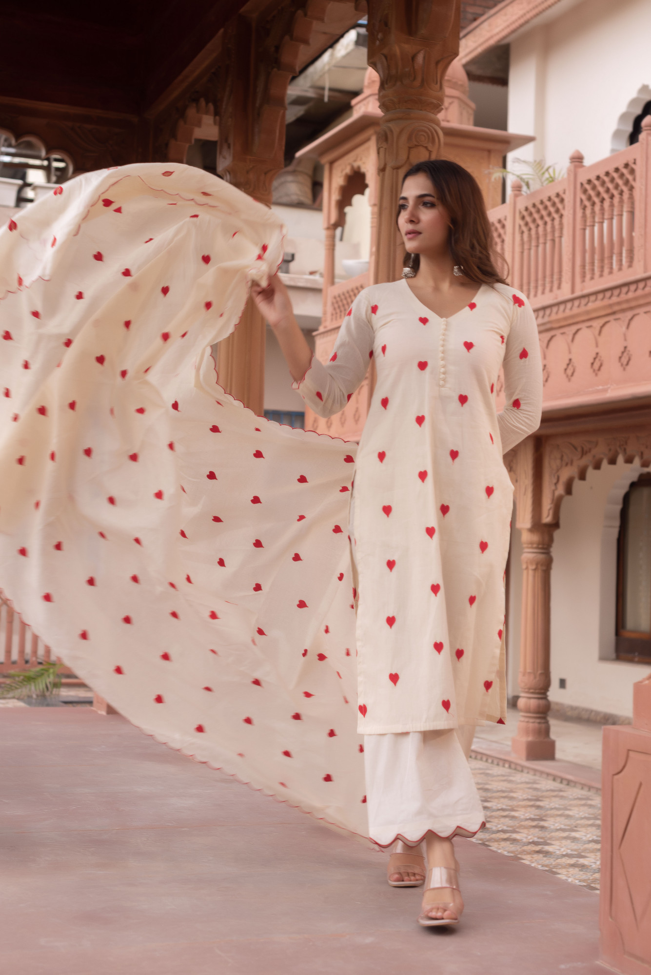 Croi Cream Embroidered Kurta Set
