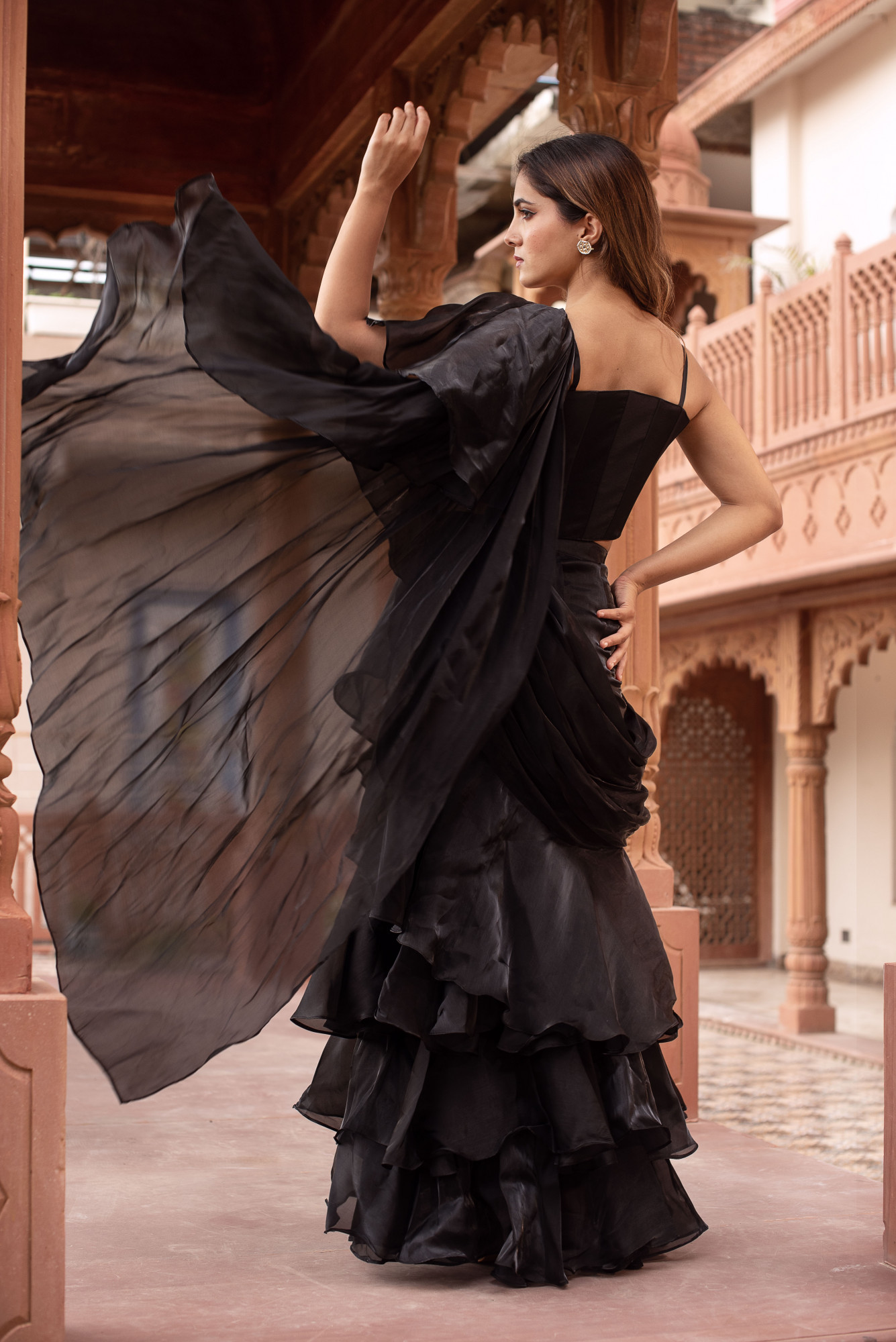 Black Corset Ruffle Saree