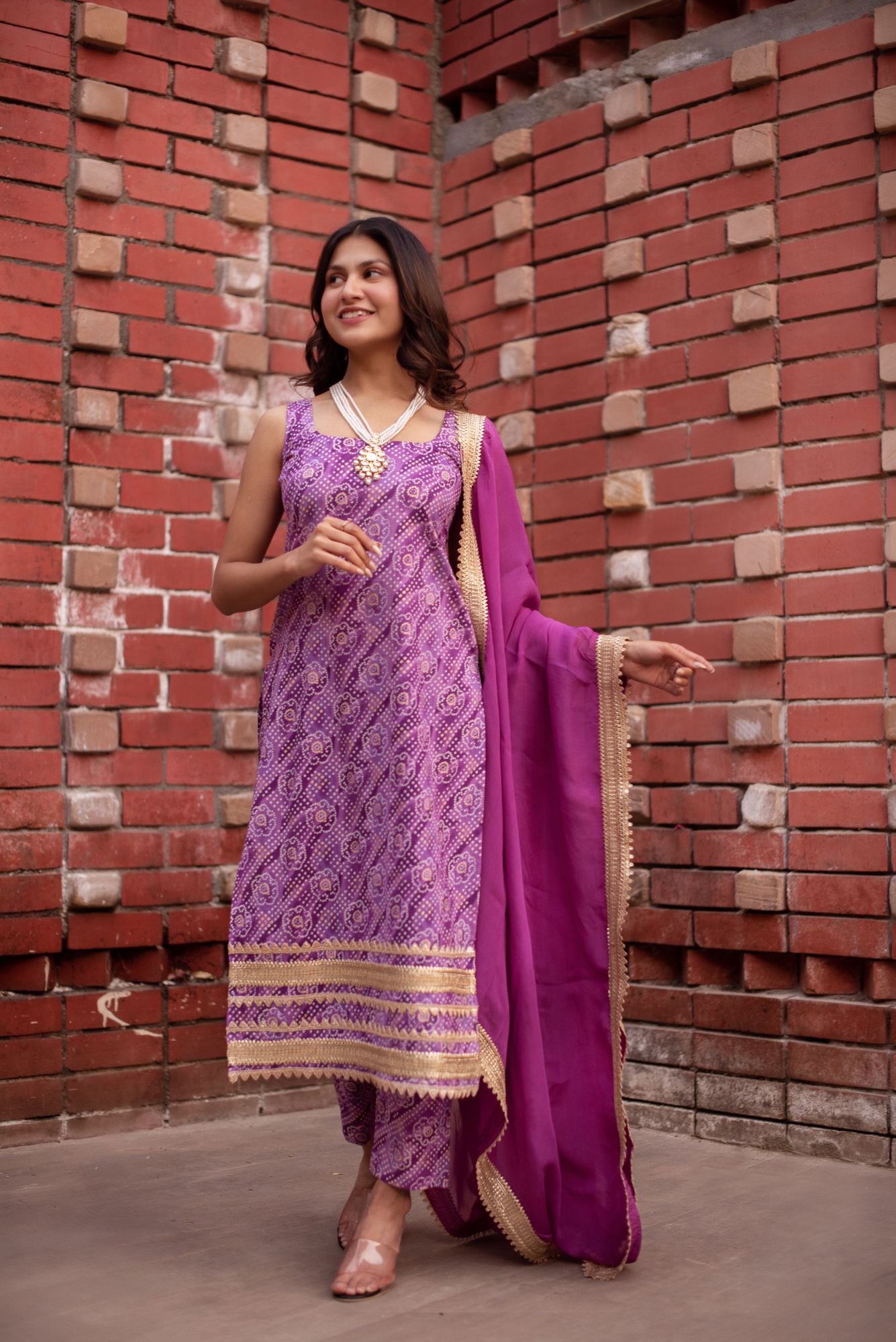 Purple Bhandhej Gotapatti Work Suit Set