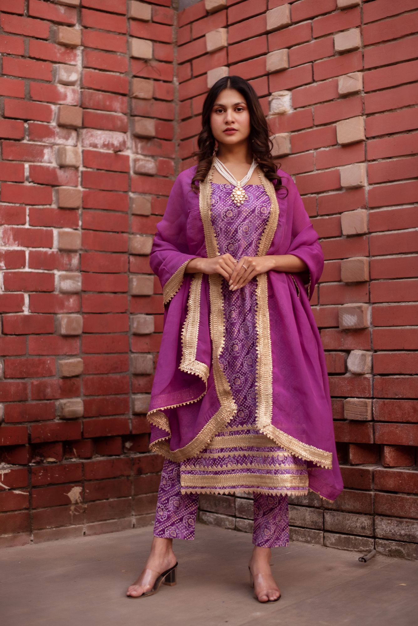 Purple Bhandhej Gotapatti Work Suit Set
