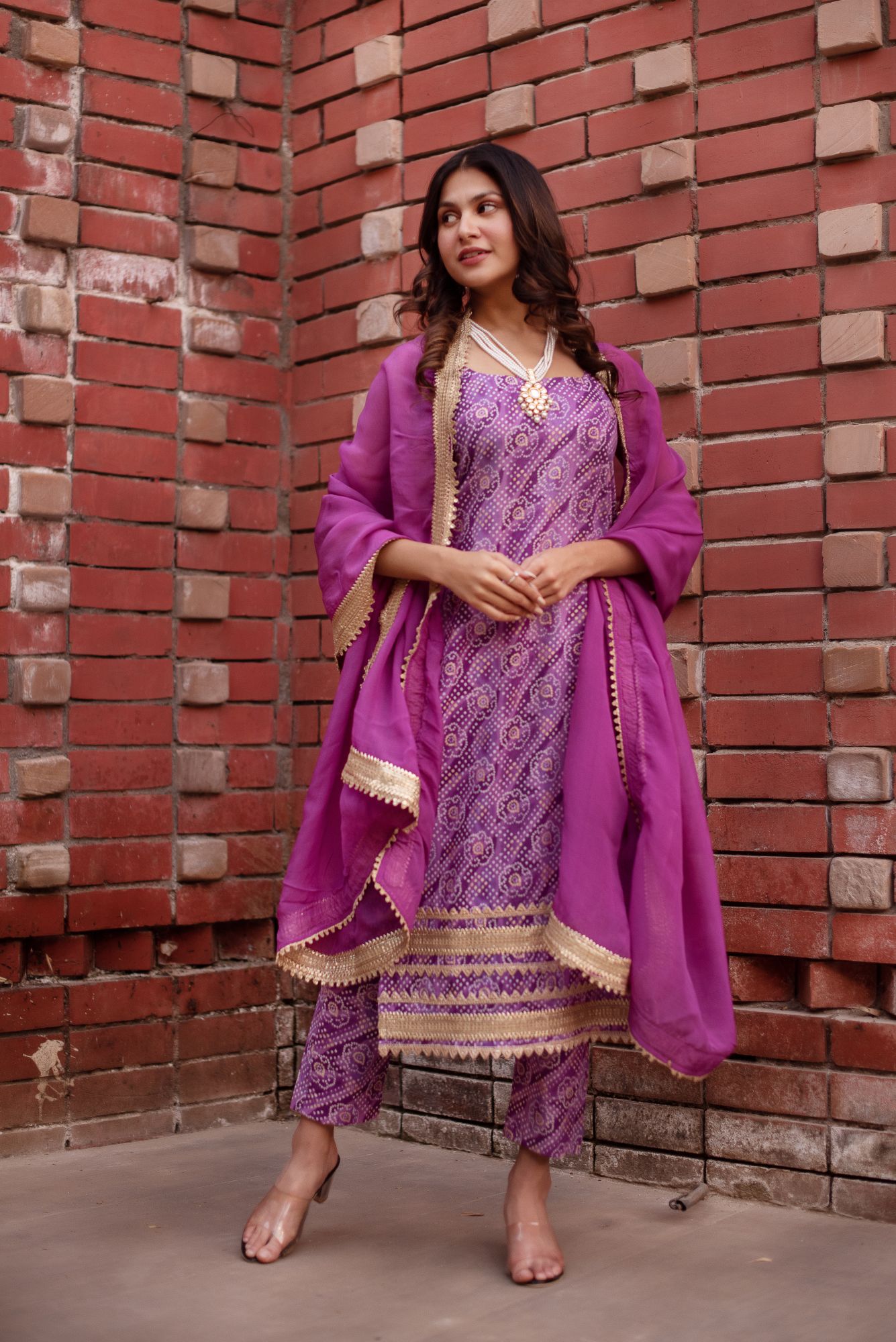 Purple Bhandhej Gotapatti Work Suit Set