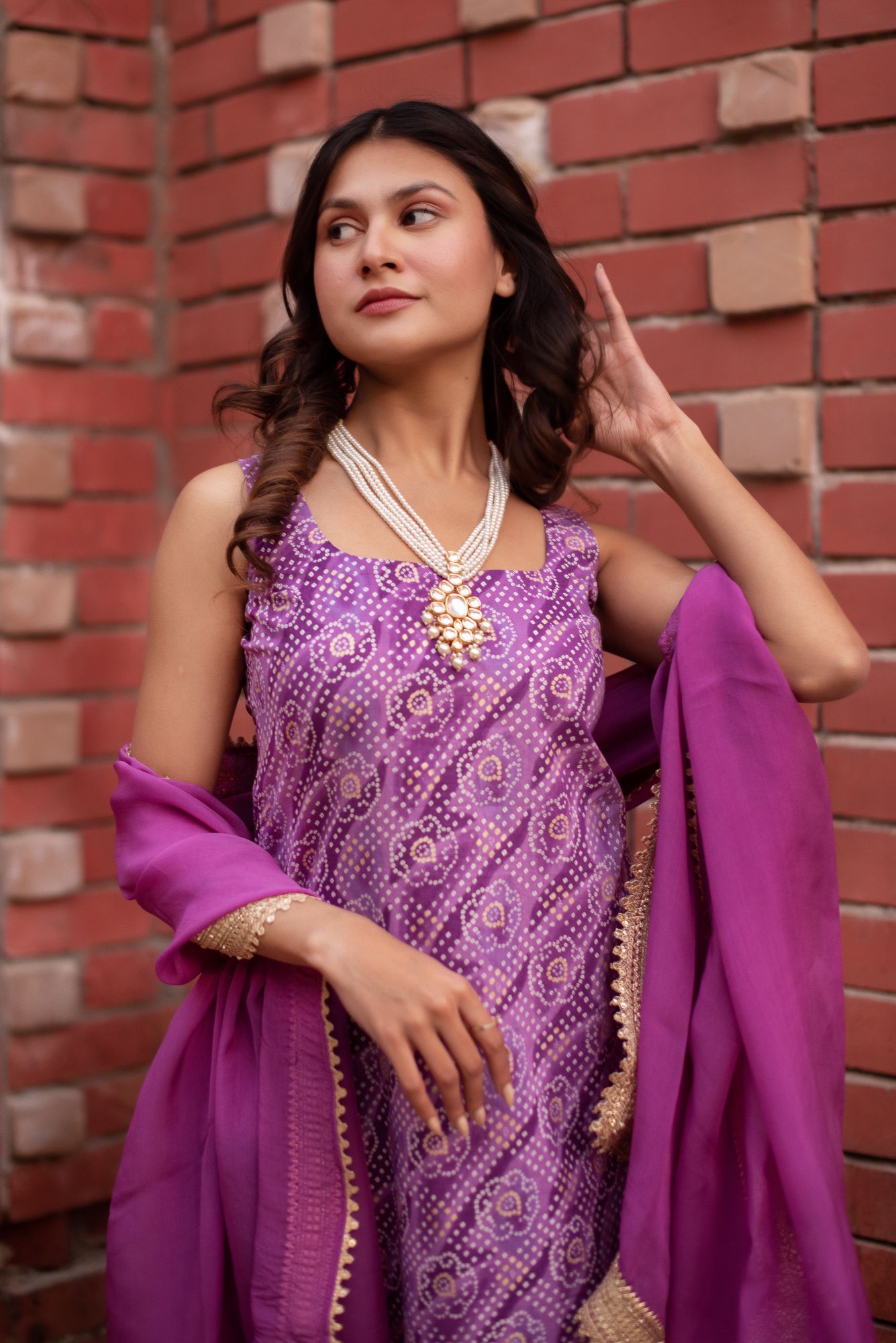 Purple Bhandhej Gotapatti Work Suit Set