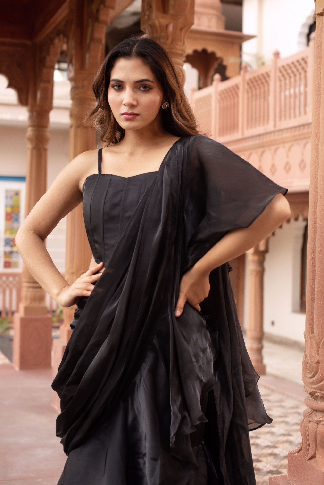 Black Corset Ruffle Saree