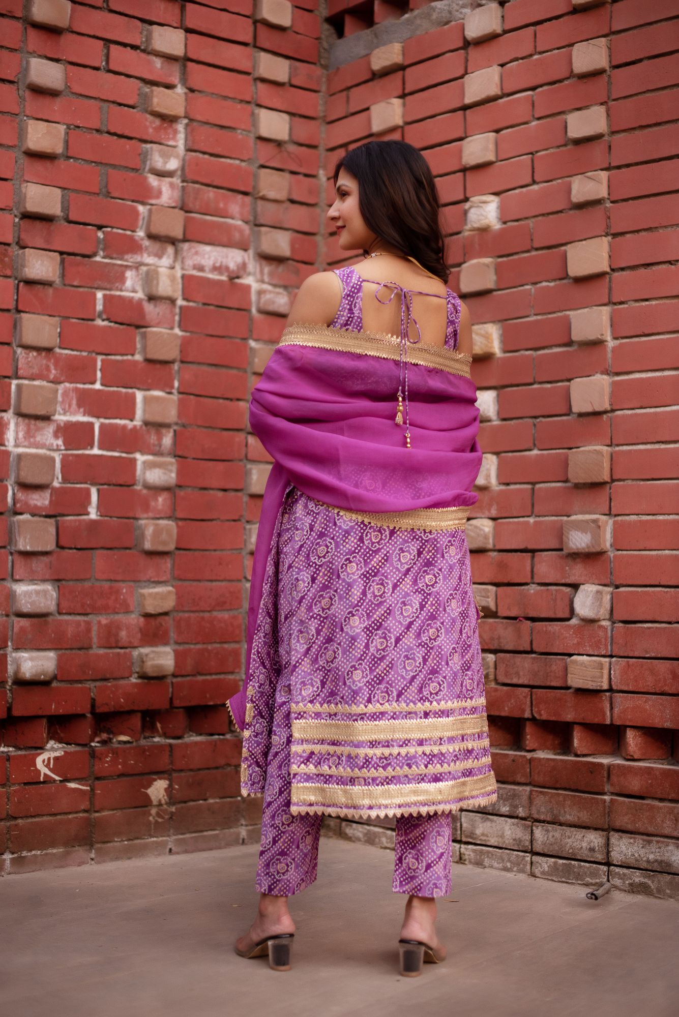 Purple Bhandhej Gotapatti Work Suit Set