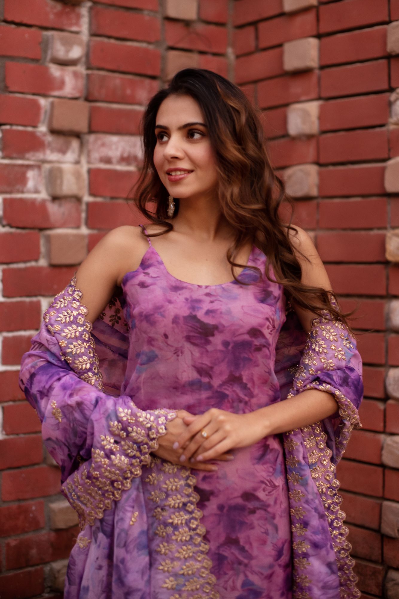 Lavender Organza Sleeveless Embroided Suit Set