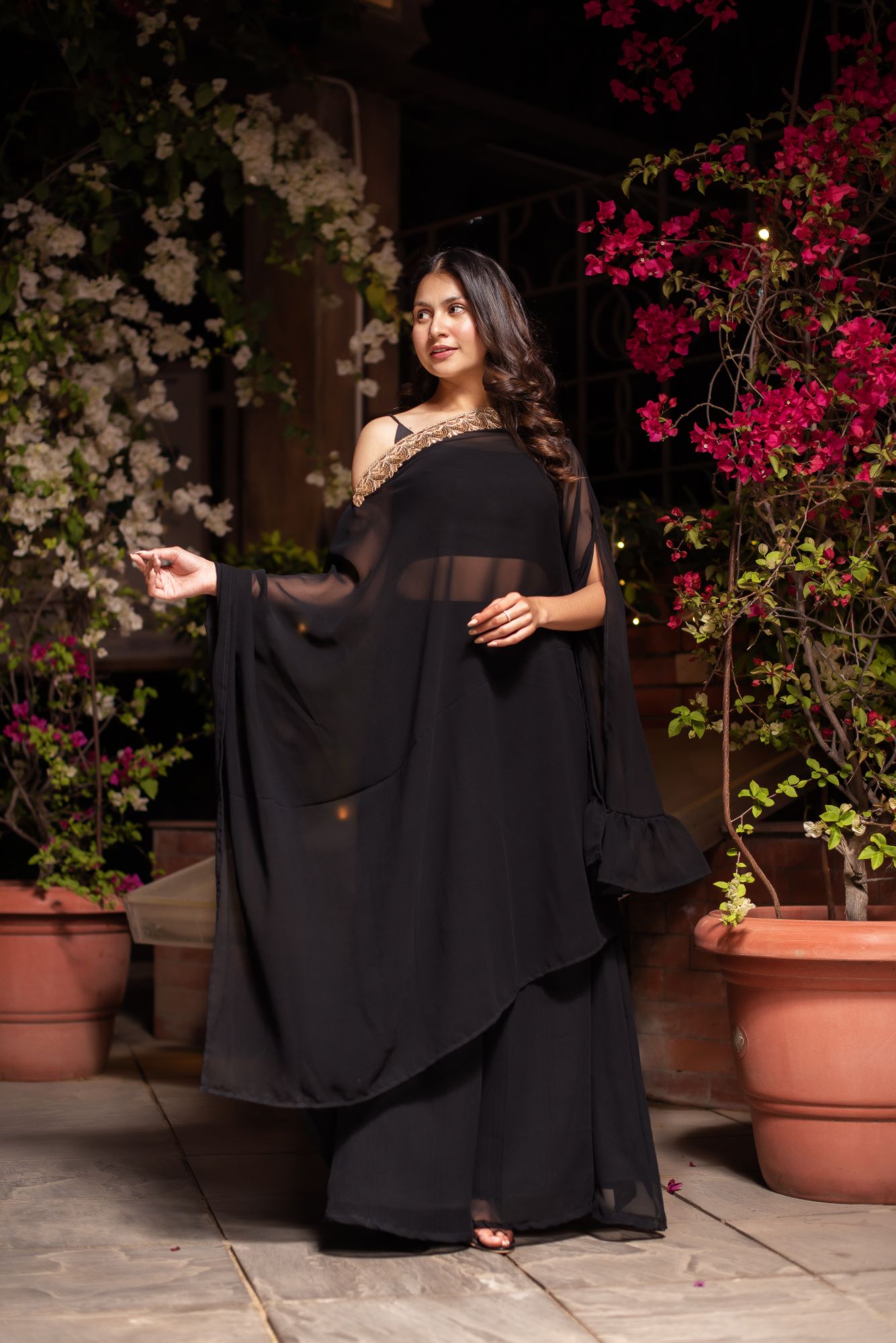 Black Georgette Sequined Kaftan Kurta Set