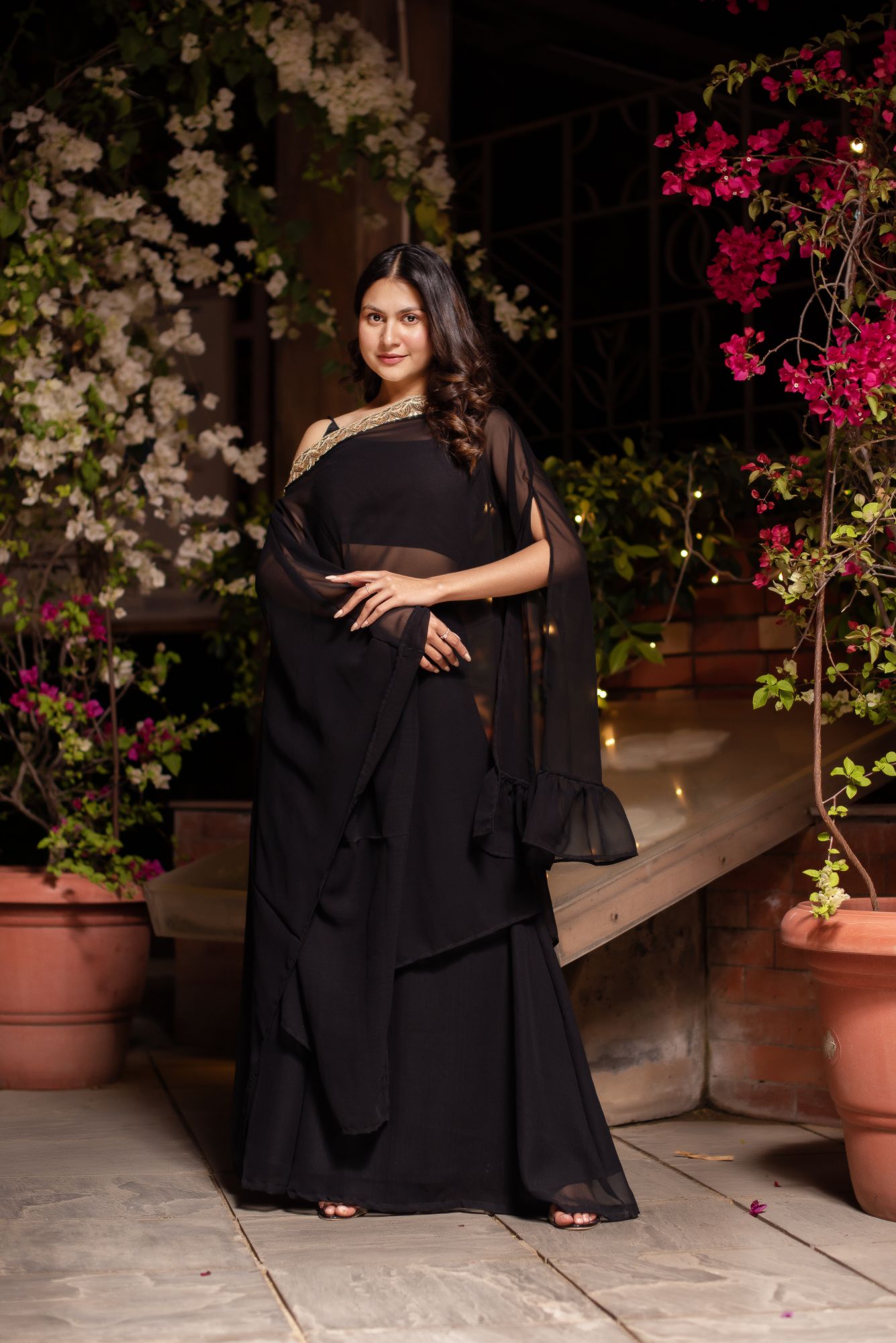 Black Georgette Sequined Kaftan Kurta Set