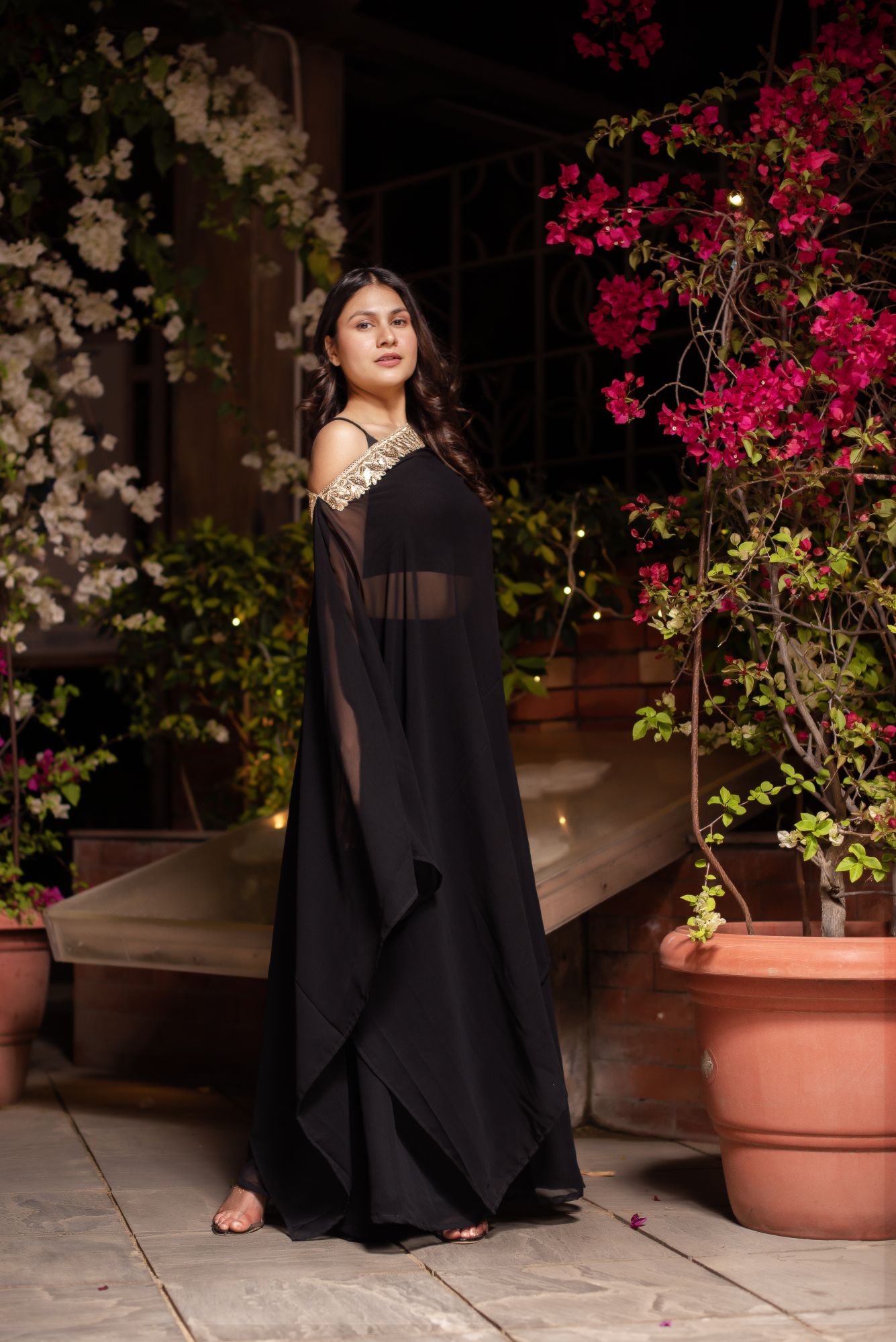 Black Georgette Sequined Kaftan Kurta Set