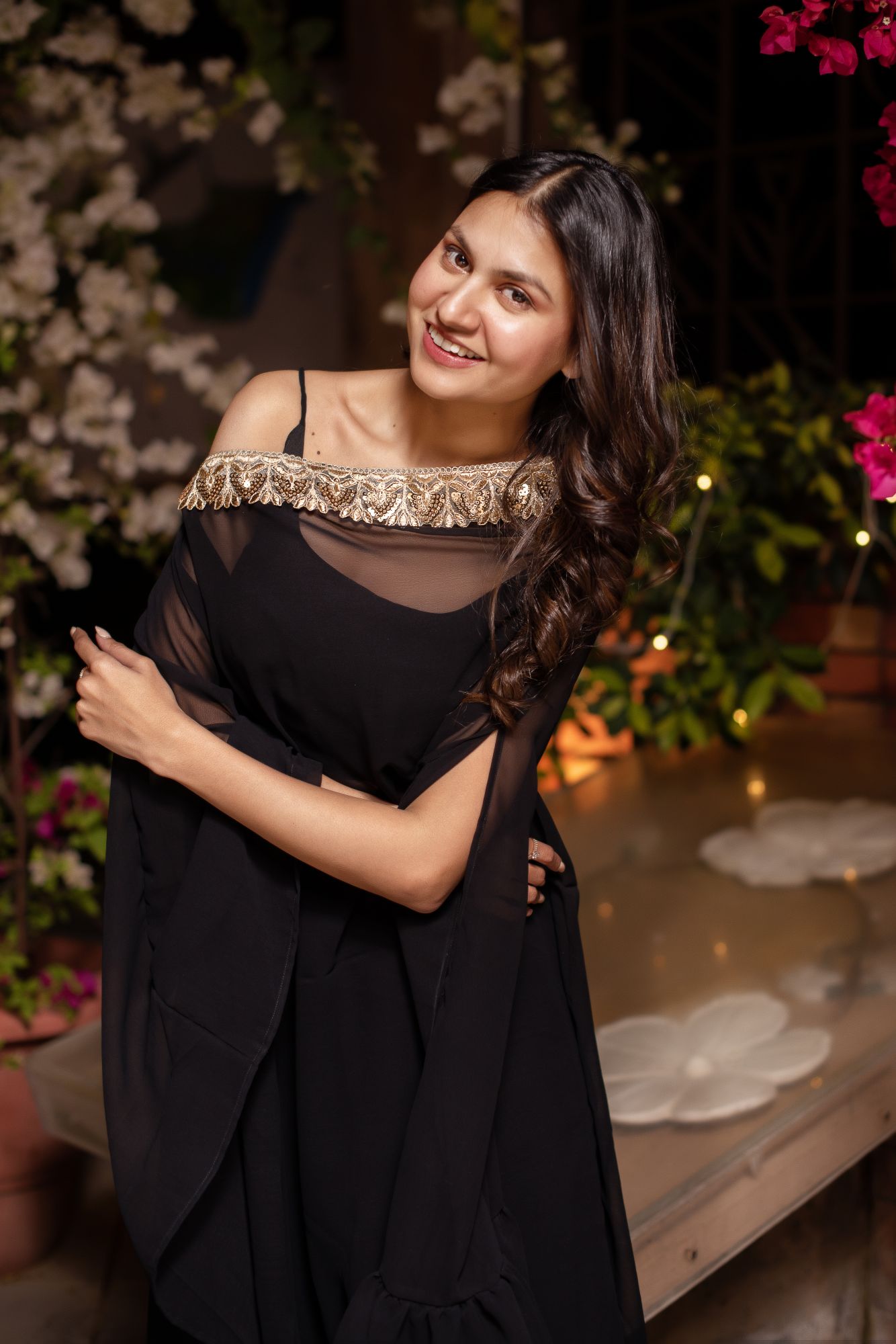 Black Georgette Sequined Kaftan Kurta Set