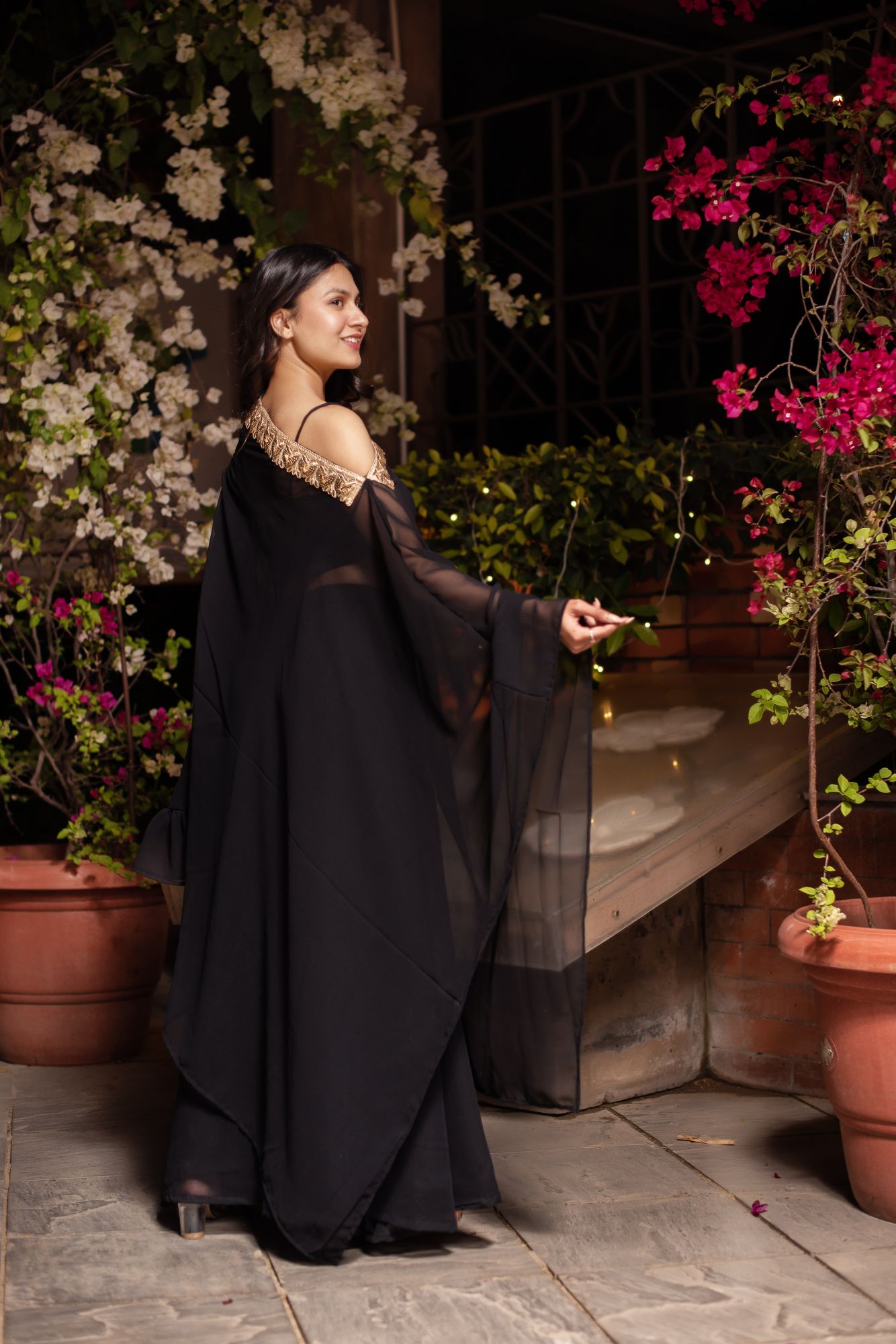 Black Georgette Sequined Kaftan Kurta Set