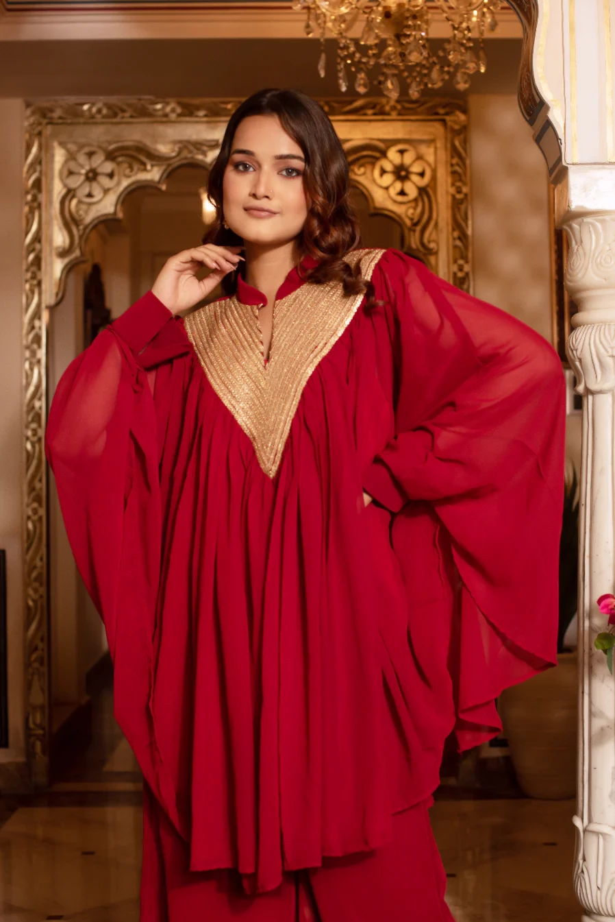 Maroon Georgette Embellished Kurta Set