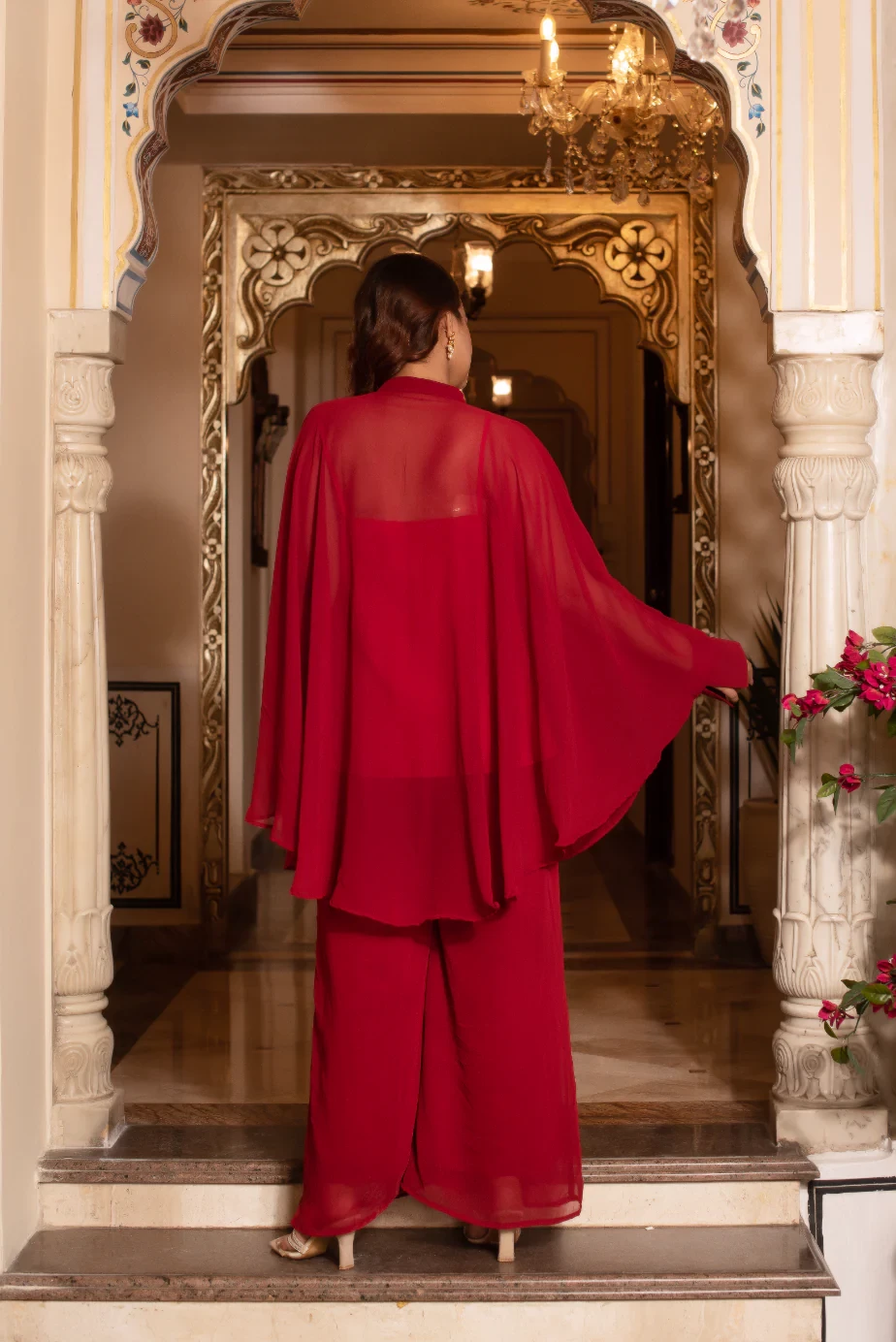 Maroon Georgette Embellished Kurta Set