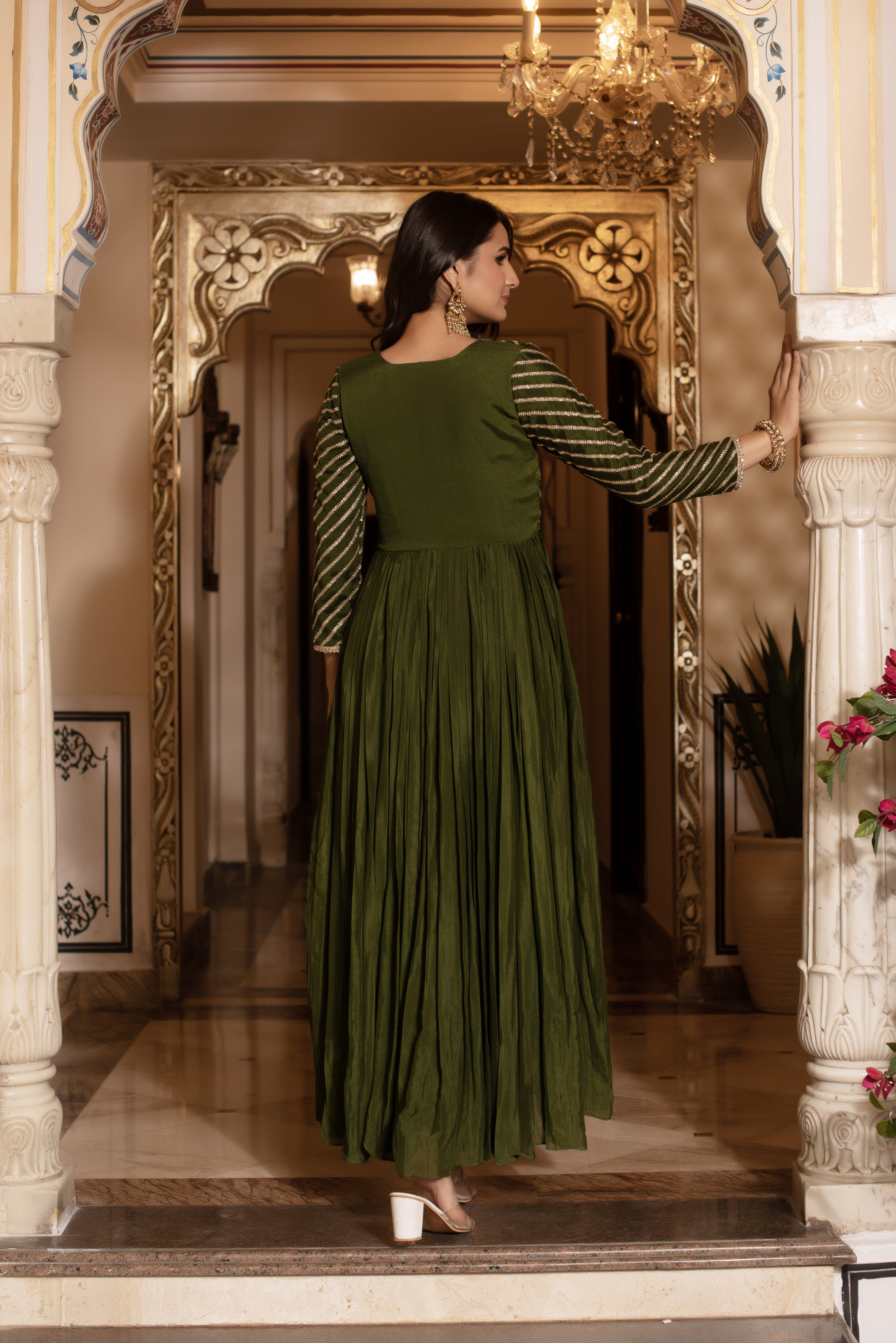 Mehendi Green Anarkali Suit Set