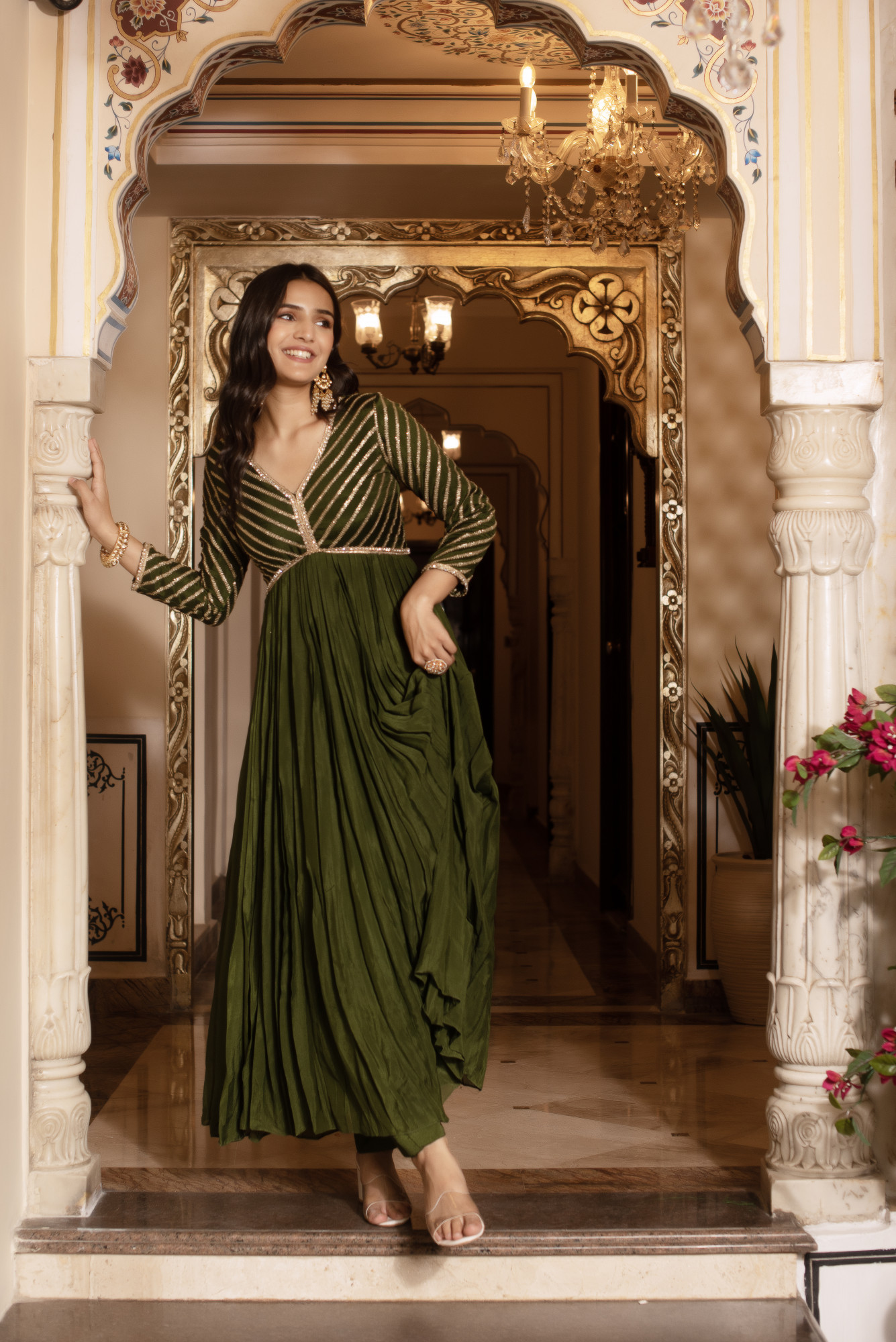 Mehendi Green Anarkali Suit Set