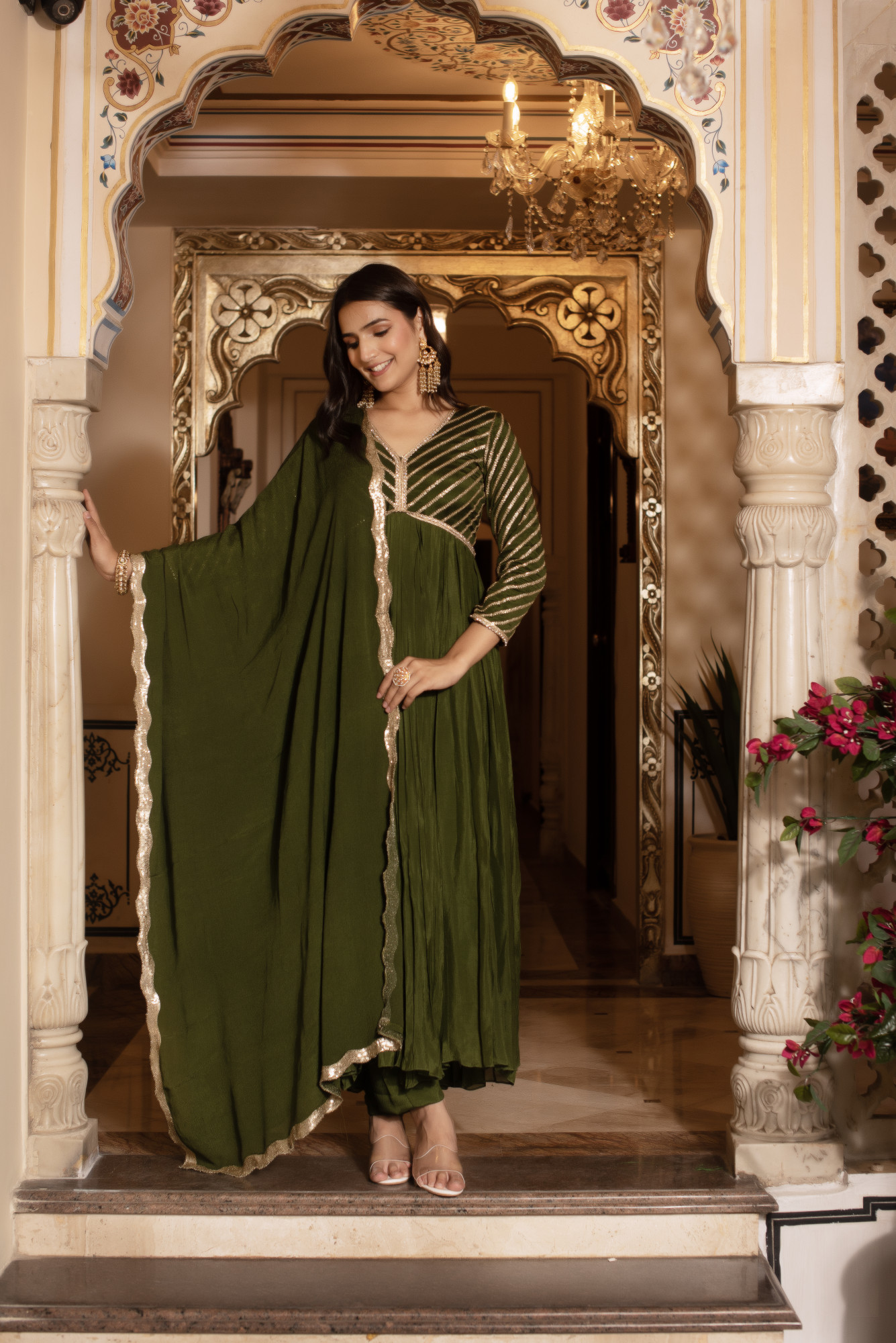 Mehendi Green Anarkali Suit Set
