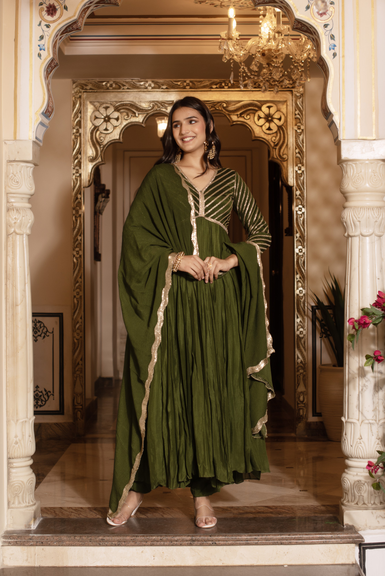 Mehendi Green Anarkali Suit Set