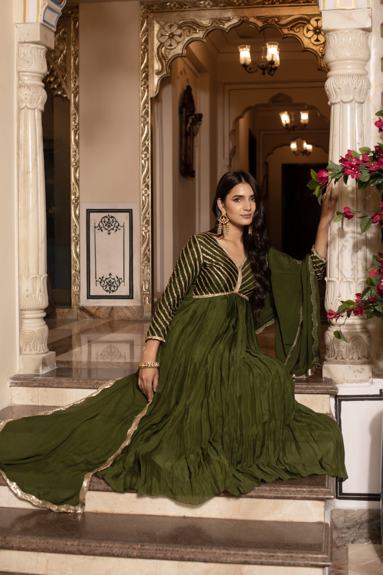 Mehendi Green Anarkali Suit Set