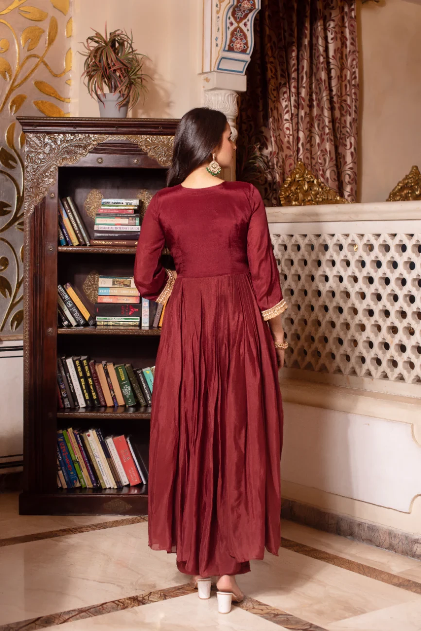 Biba Maroon Zardozi Hand Embroidered Anarkali Suit Set