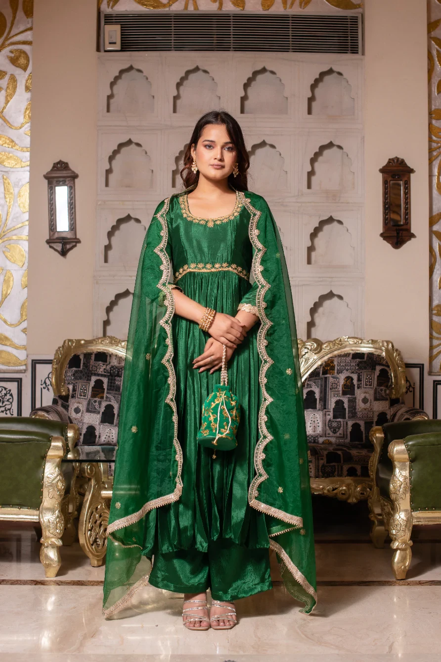 Kaya Green Hand Embroidered Anarkali Set