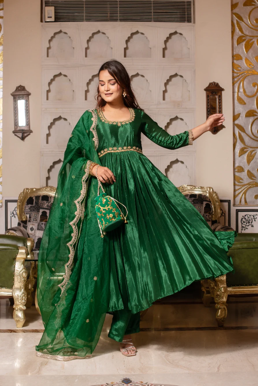 Kaya Green Hand Embroidered Anarkali Set