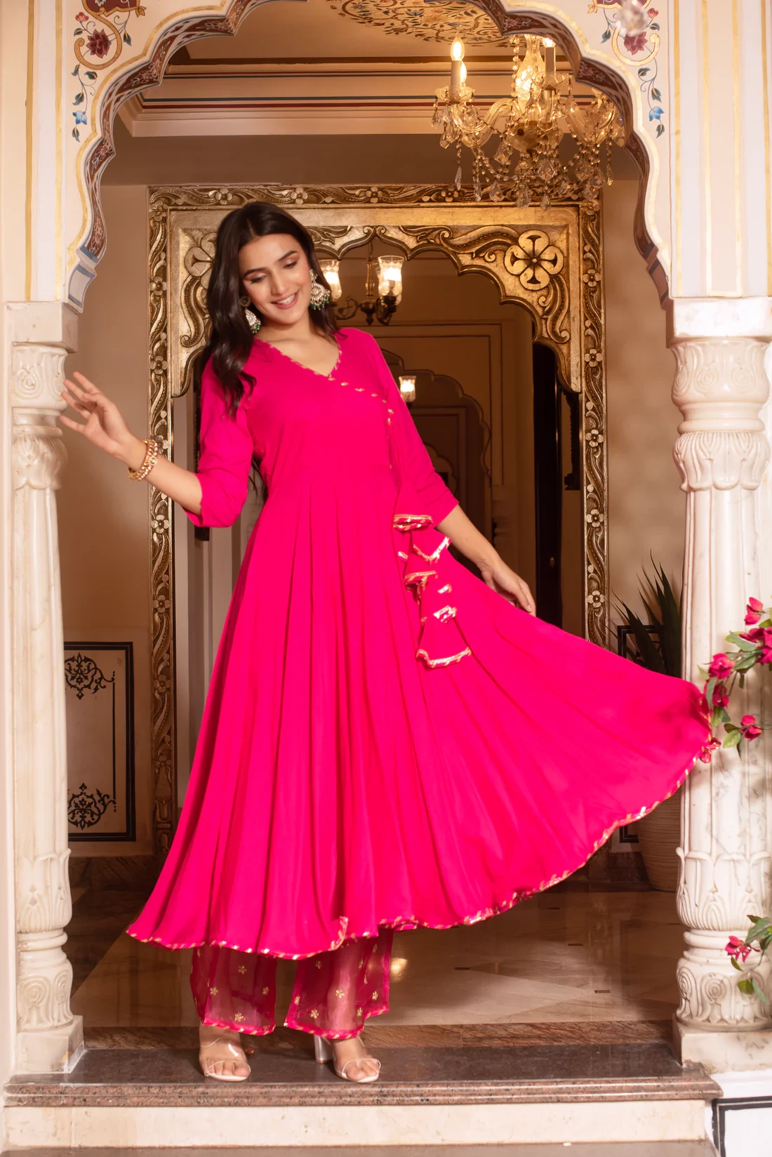 Pink Gottapatti Anarkali Suit Set