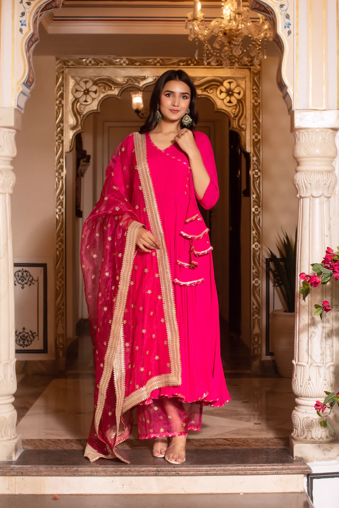 Pink Gottapatti Anarkali Suit Set
