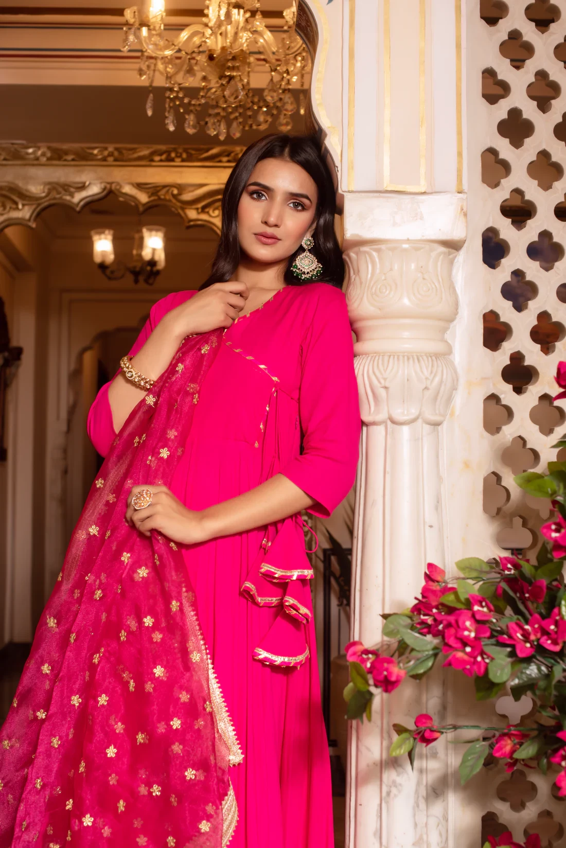 Pink Gottapatti Anarkali Suit Set