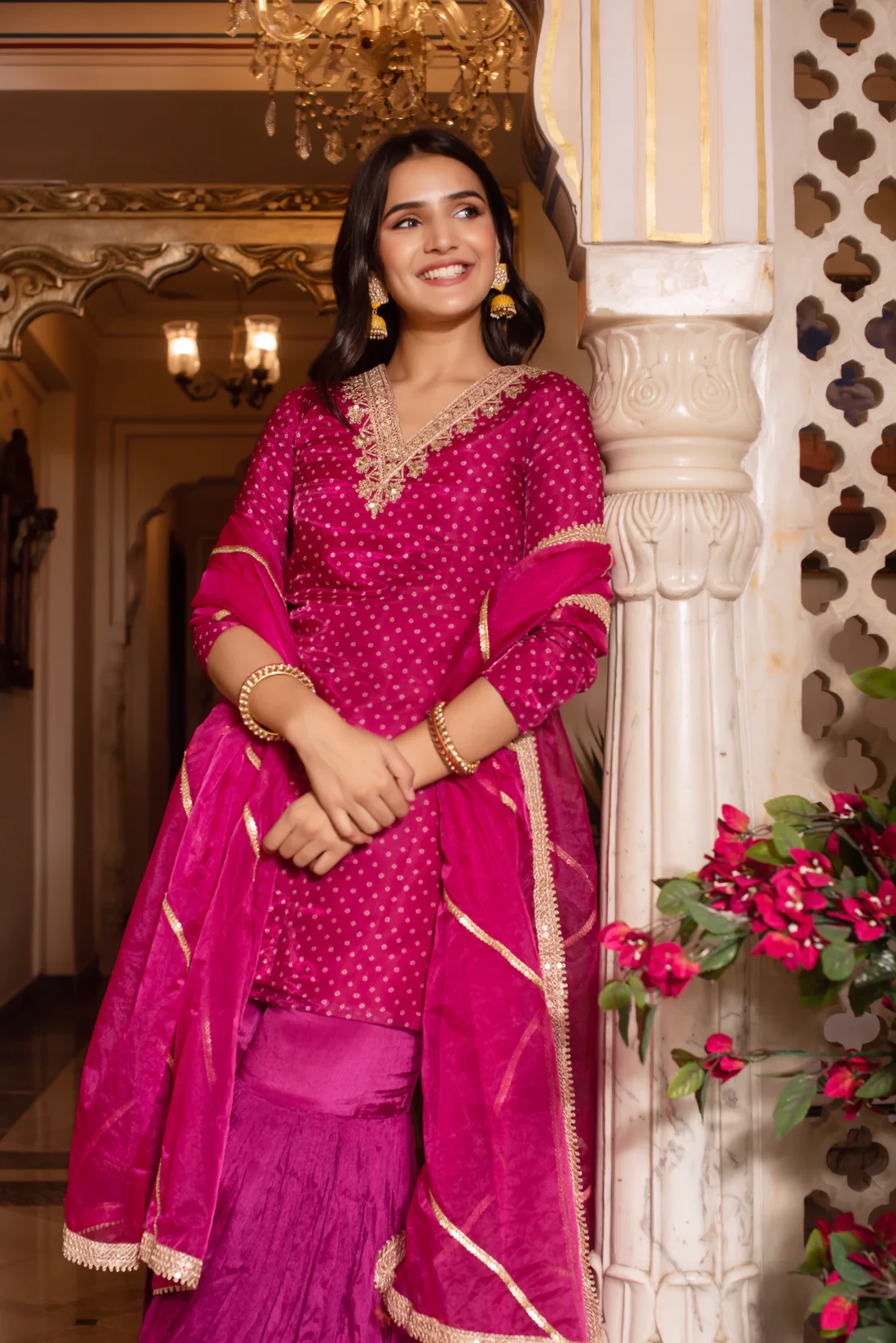 Rani Bandhej Zari Embroidered Sharara Set