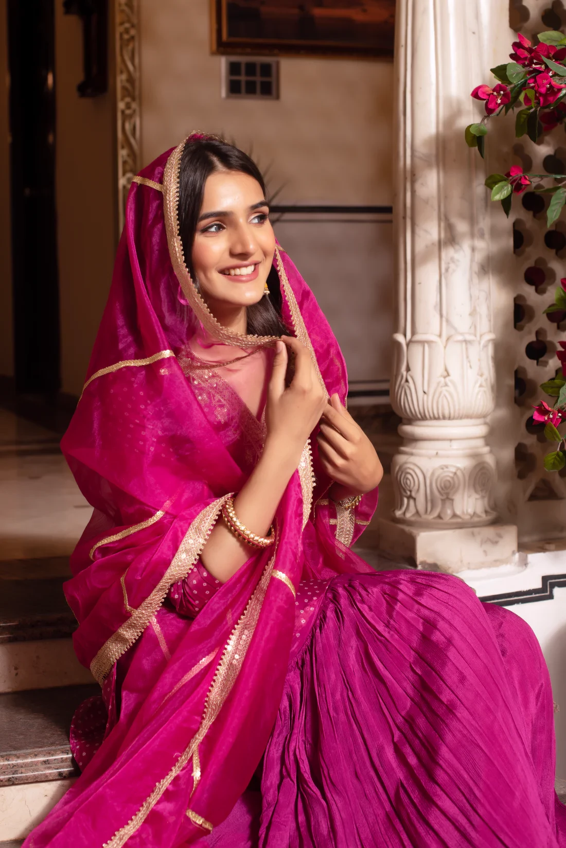 Rani Bandhej Zari Embroidered Sharara Set