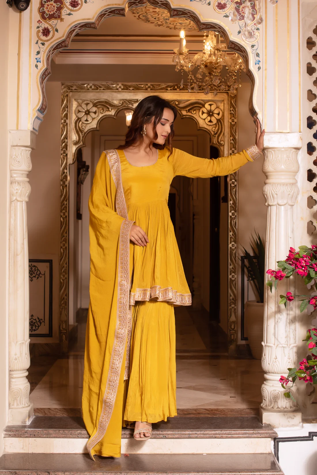 Yellow Chinon Sharara Set