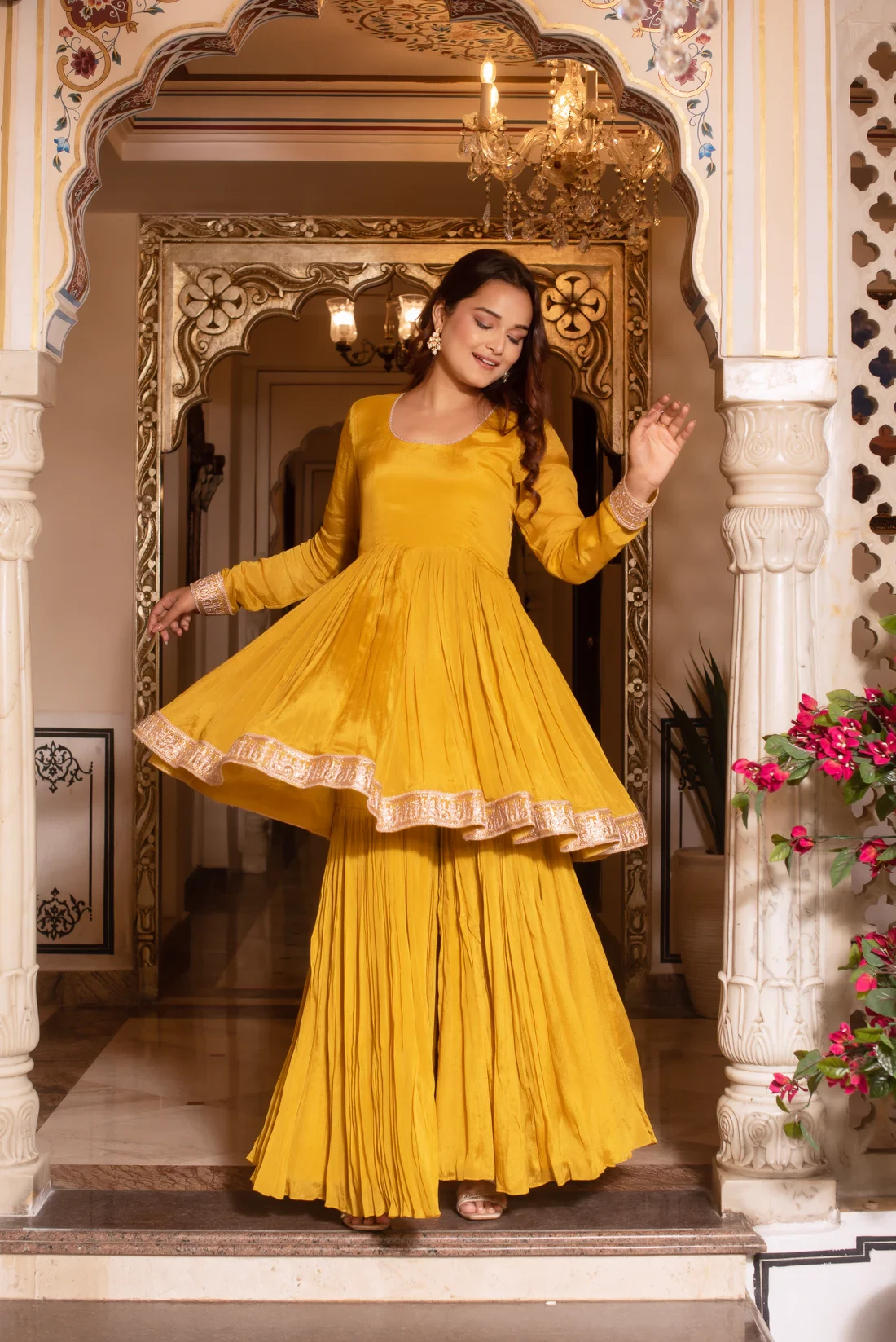 Yellow Chinon Sharara Set