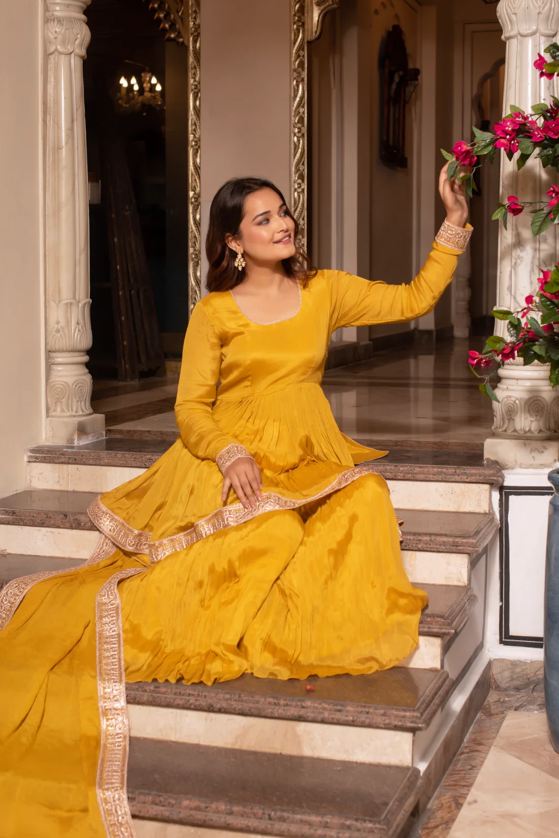 Yellow Chinon Sharara Set