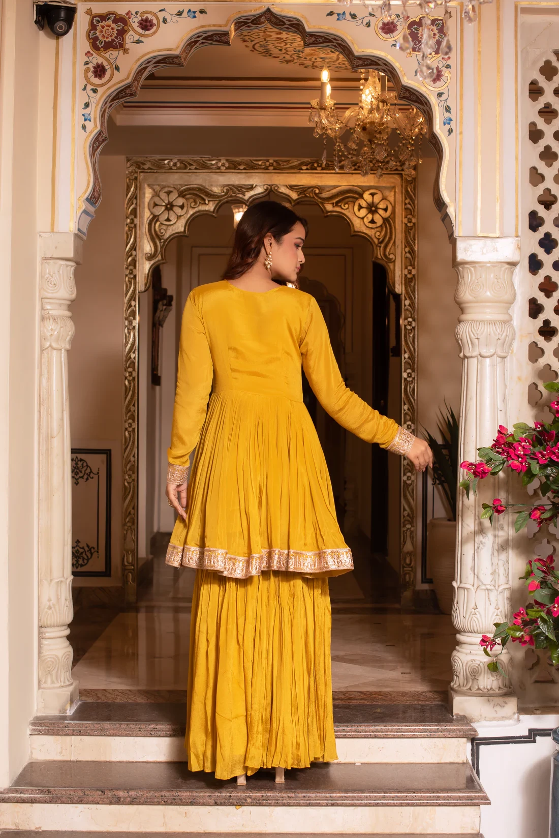 Yellow Chinon Sharara Set