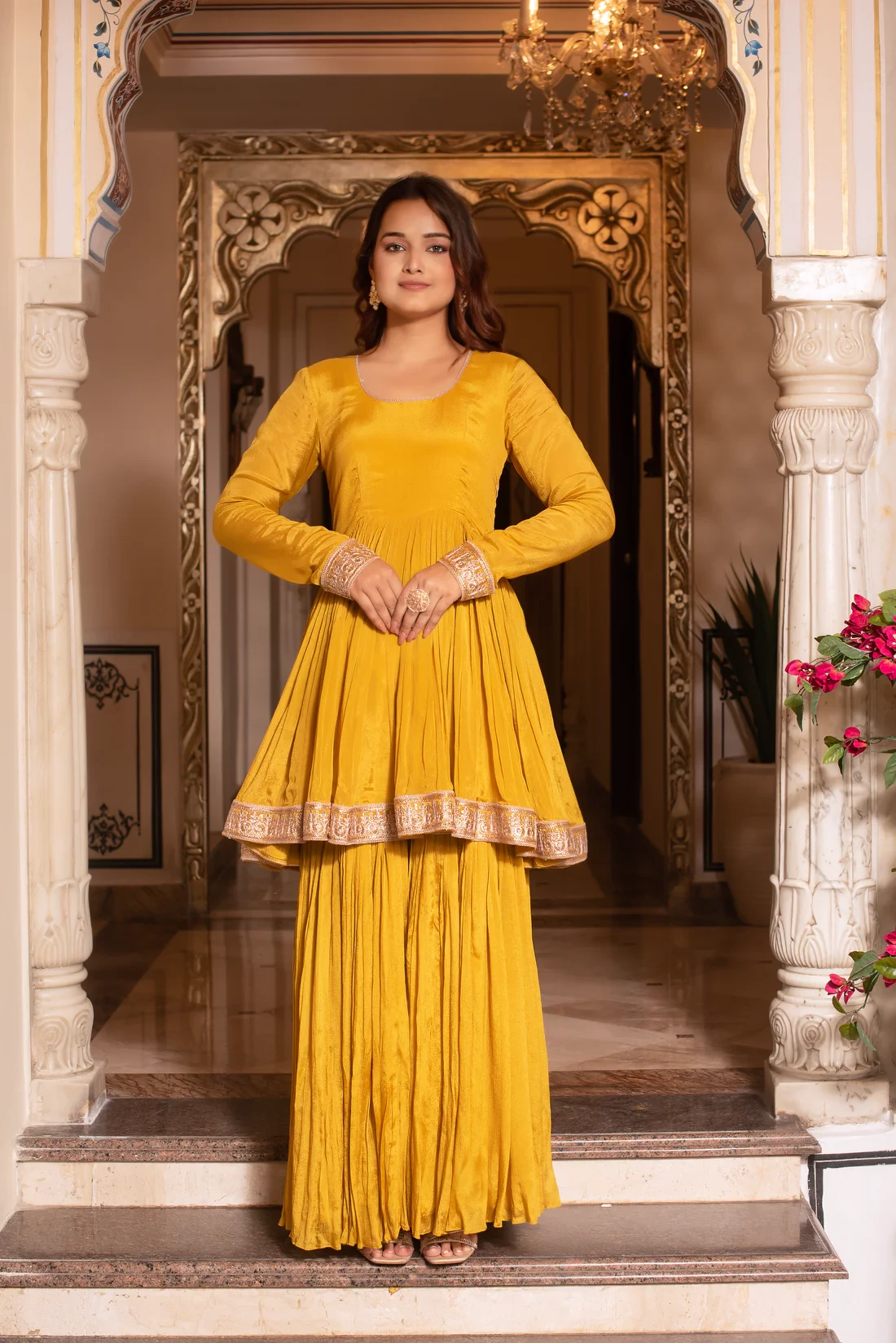 Yellow Chinon Sharara Set