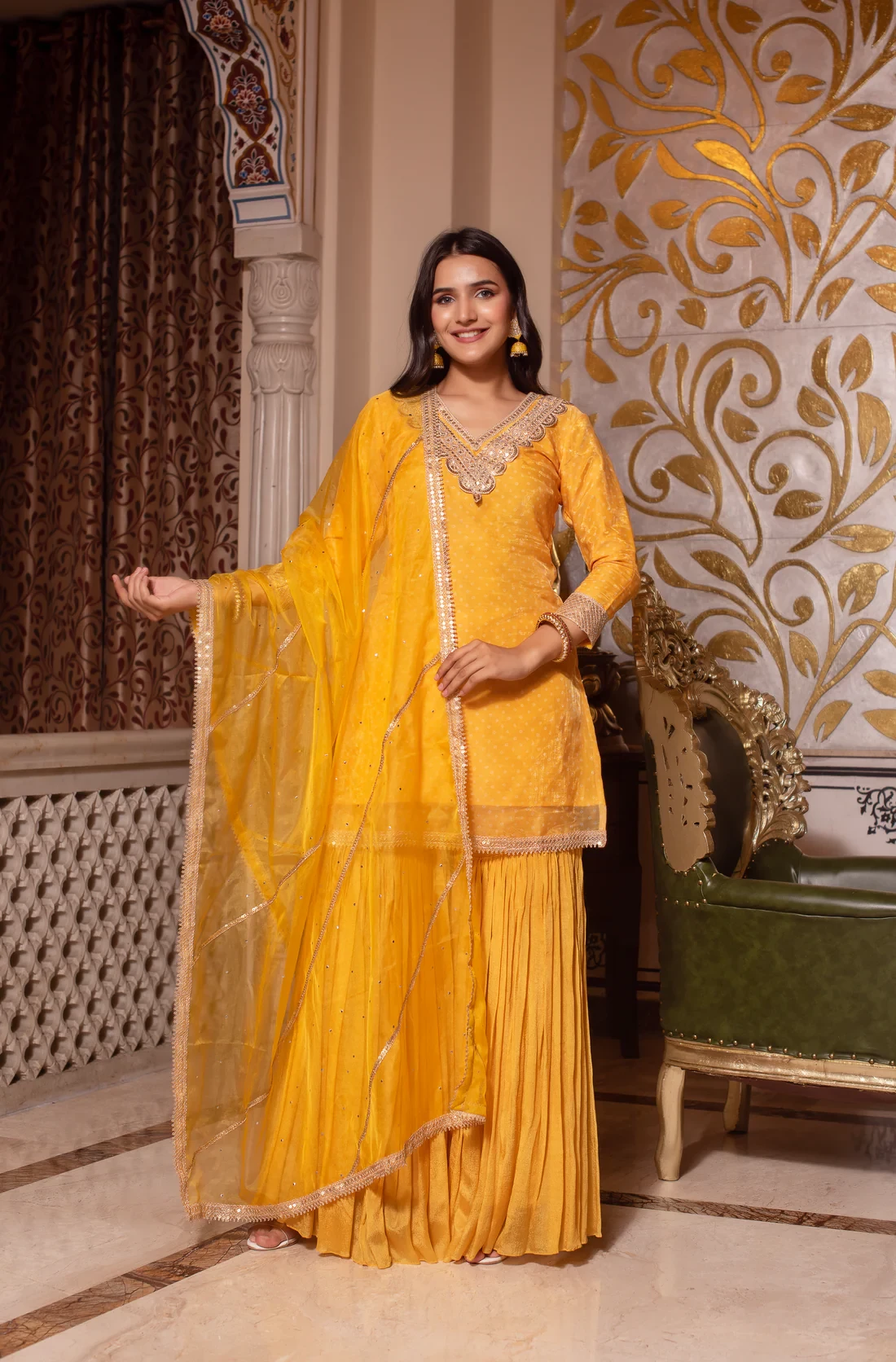 Yellow Bandhej Sharara Set