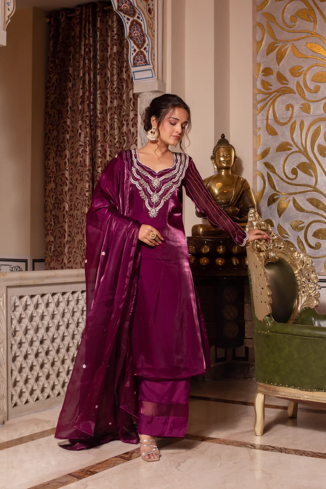 Nazmi Wine Hand Embroidered Kurta Set