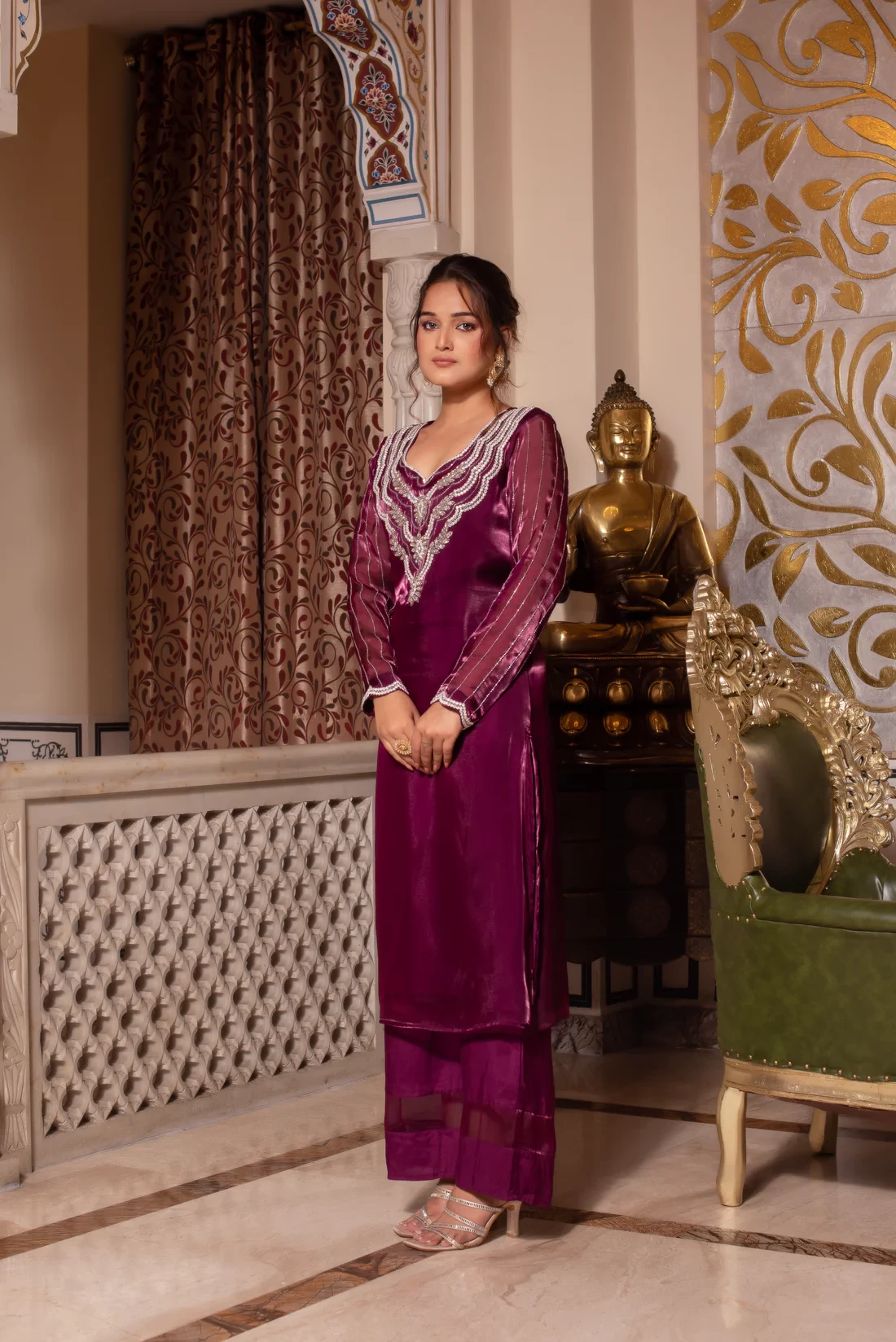 Nazmi Wine Hand Embroidered Kurta Set