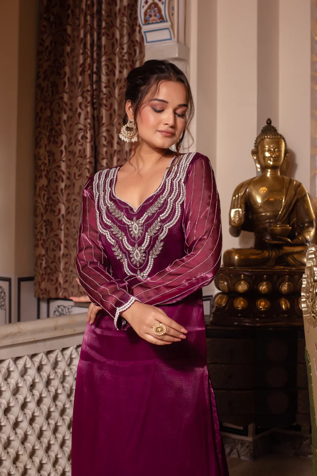 Nazmi Wine Hand Embroidered Kurta Set