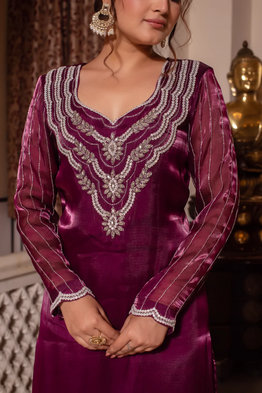 Nazmi Wine Hand Embroidered Kurta Set