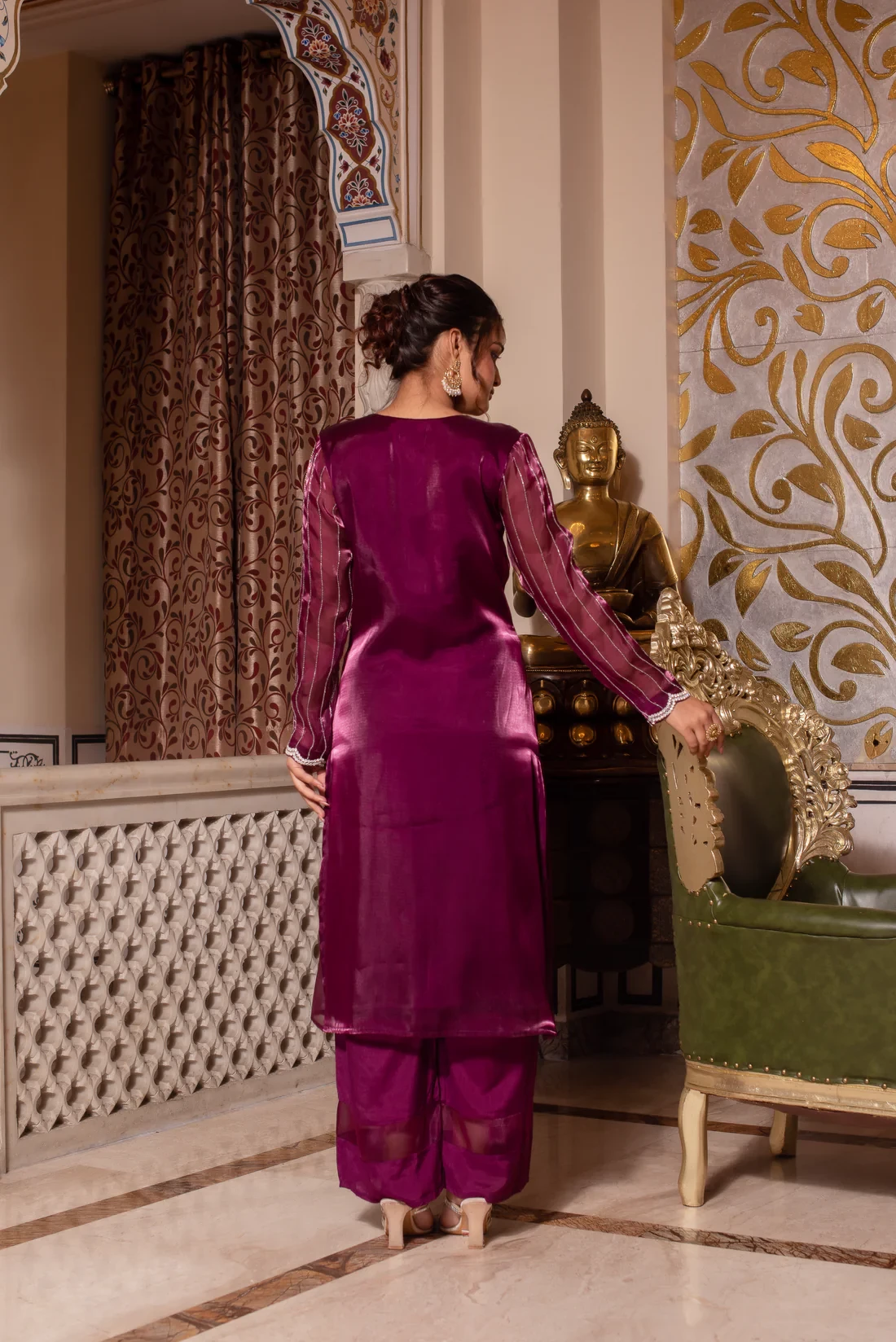 Nazmi Wine Hand Embroidered Kurta Set