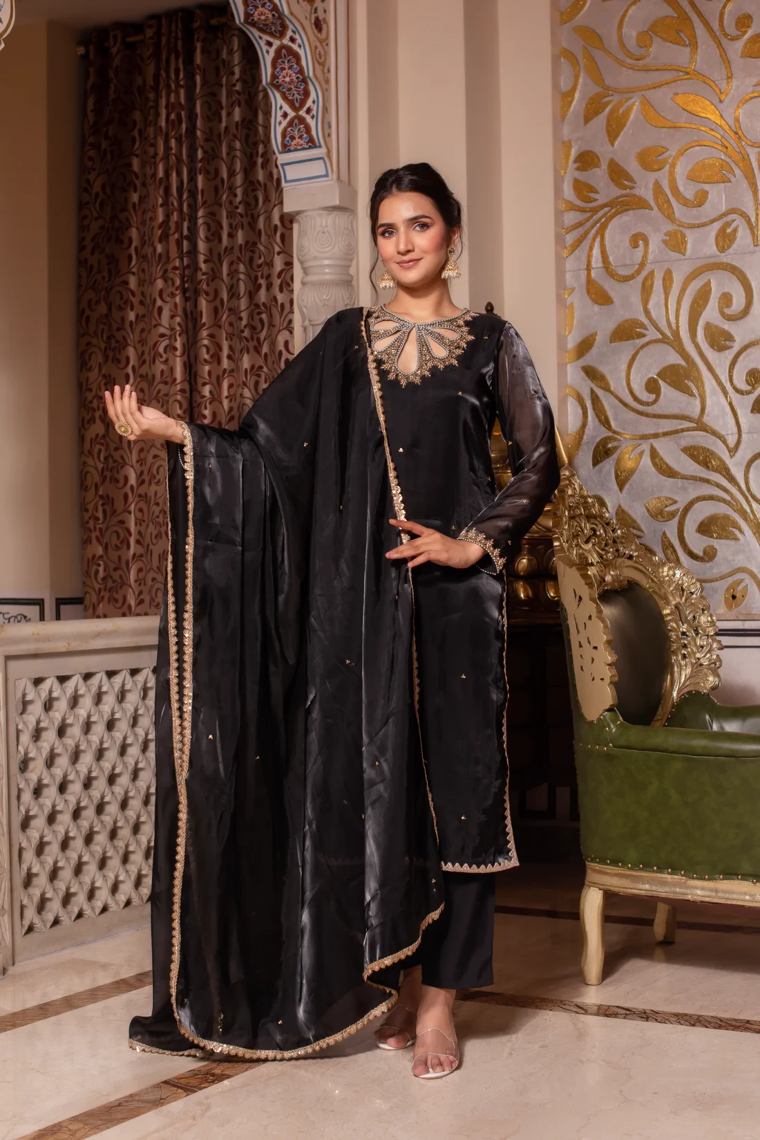 Inaya Black Hand Embroidered Suit Set