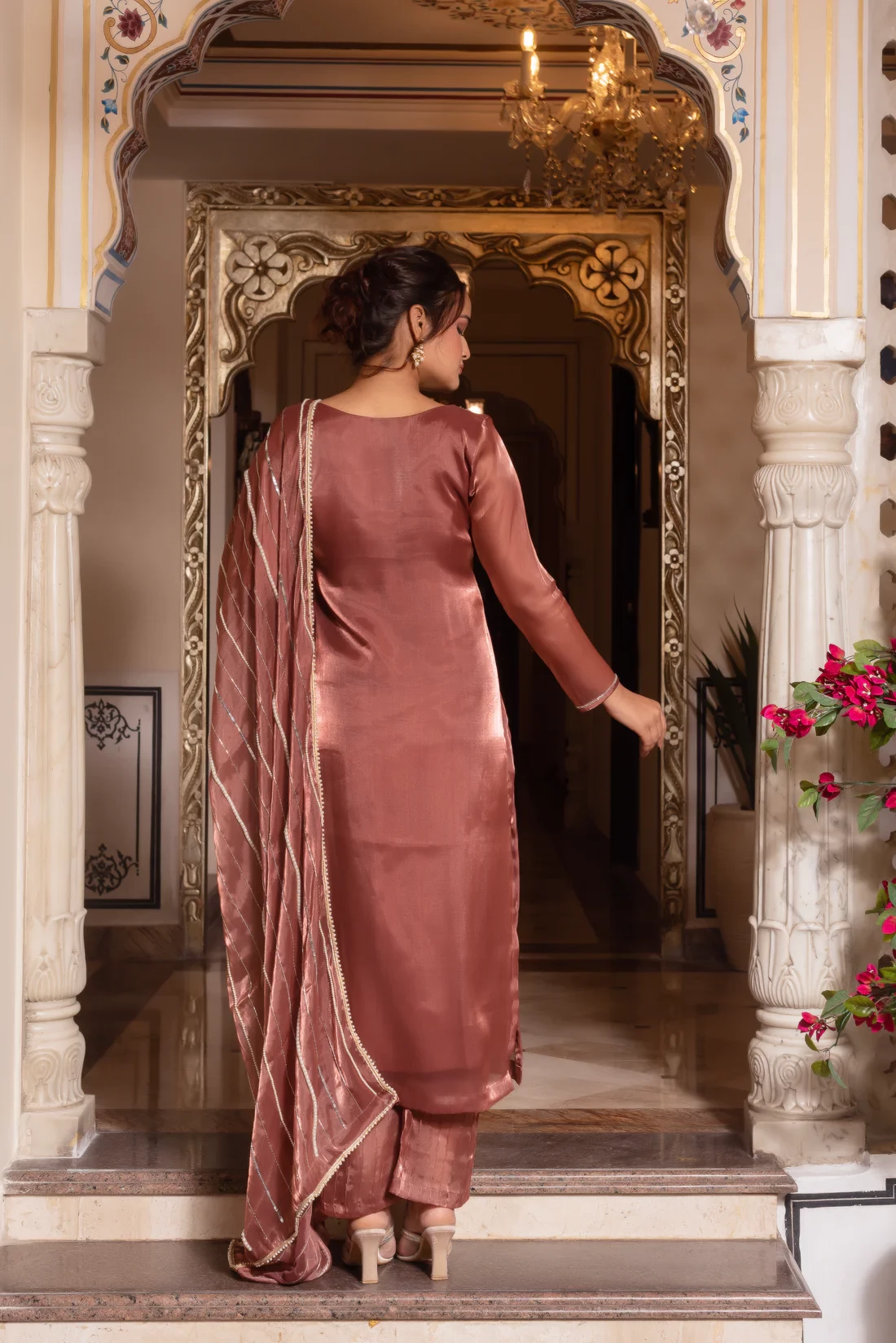 Kashida Rose Gold Hand Zardozi Embroidered Kurta Set