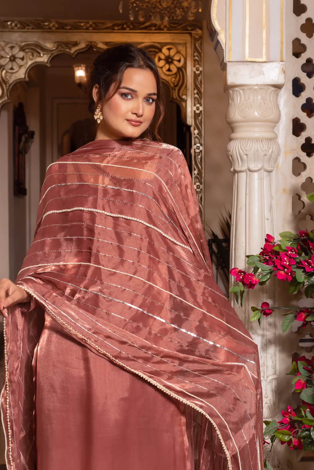 Kashida Rose Gold Hand Zardozi Embroidered Kurta Set