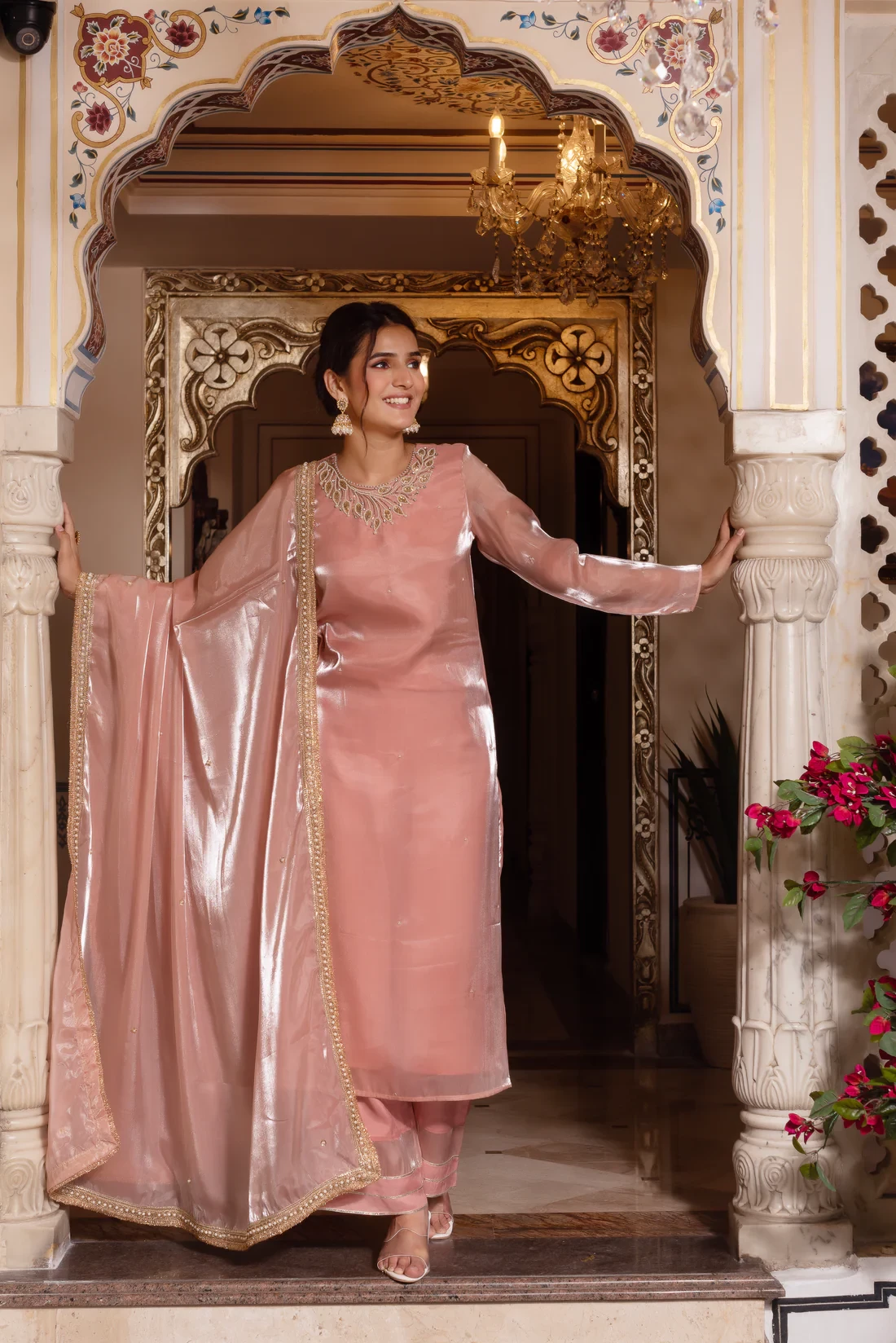 Shama Pink Zardozi Hand Embroidered Suit Set