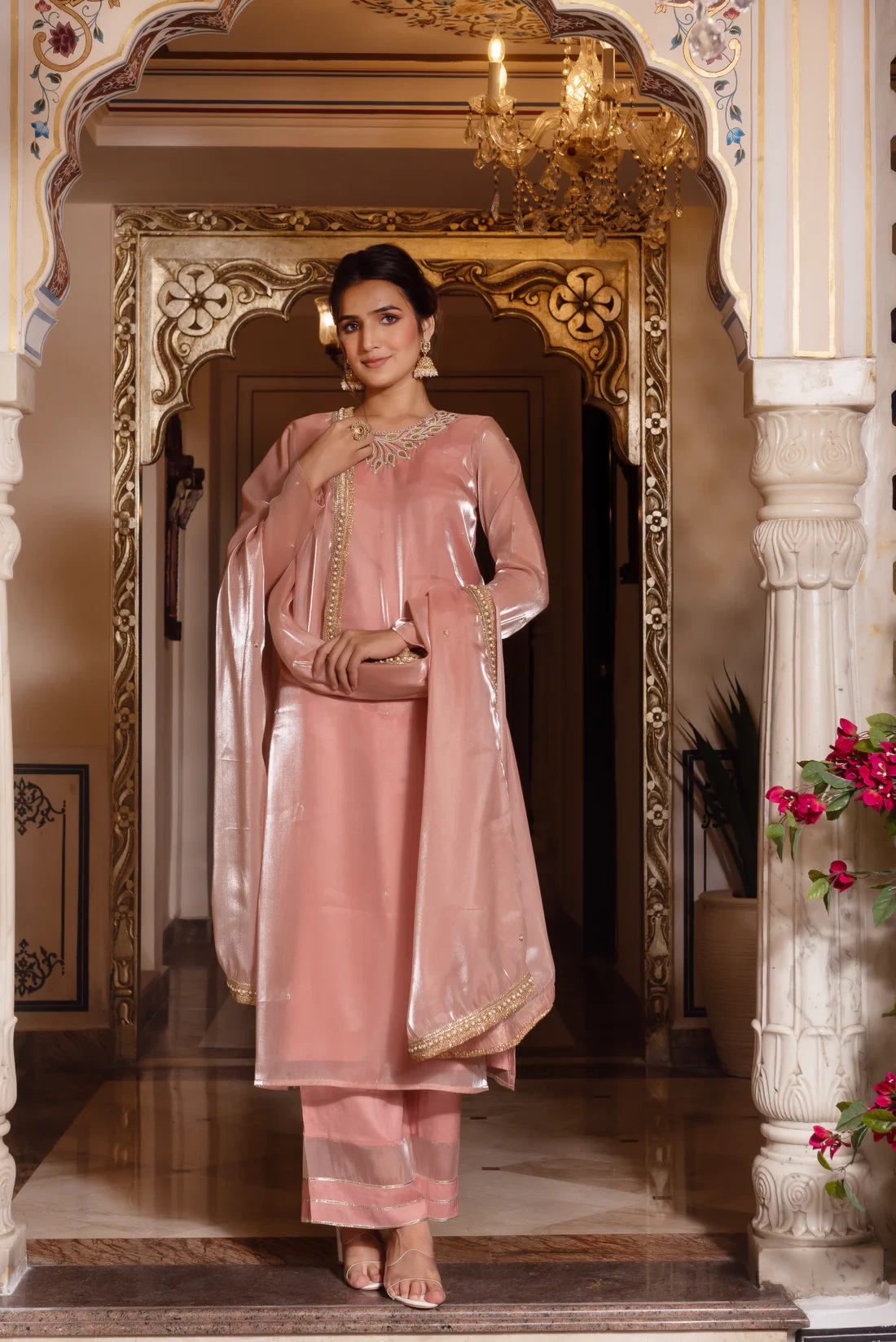 Shama Pink Zardozi Hand Embroidered Suit Set