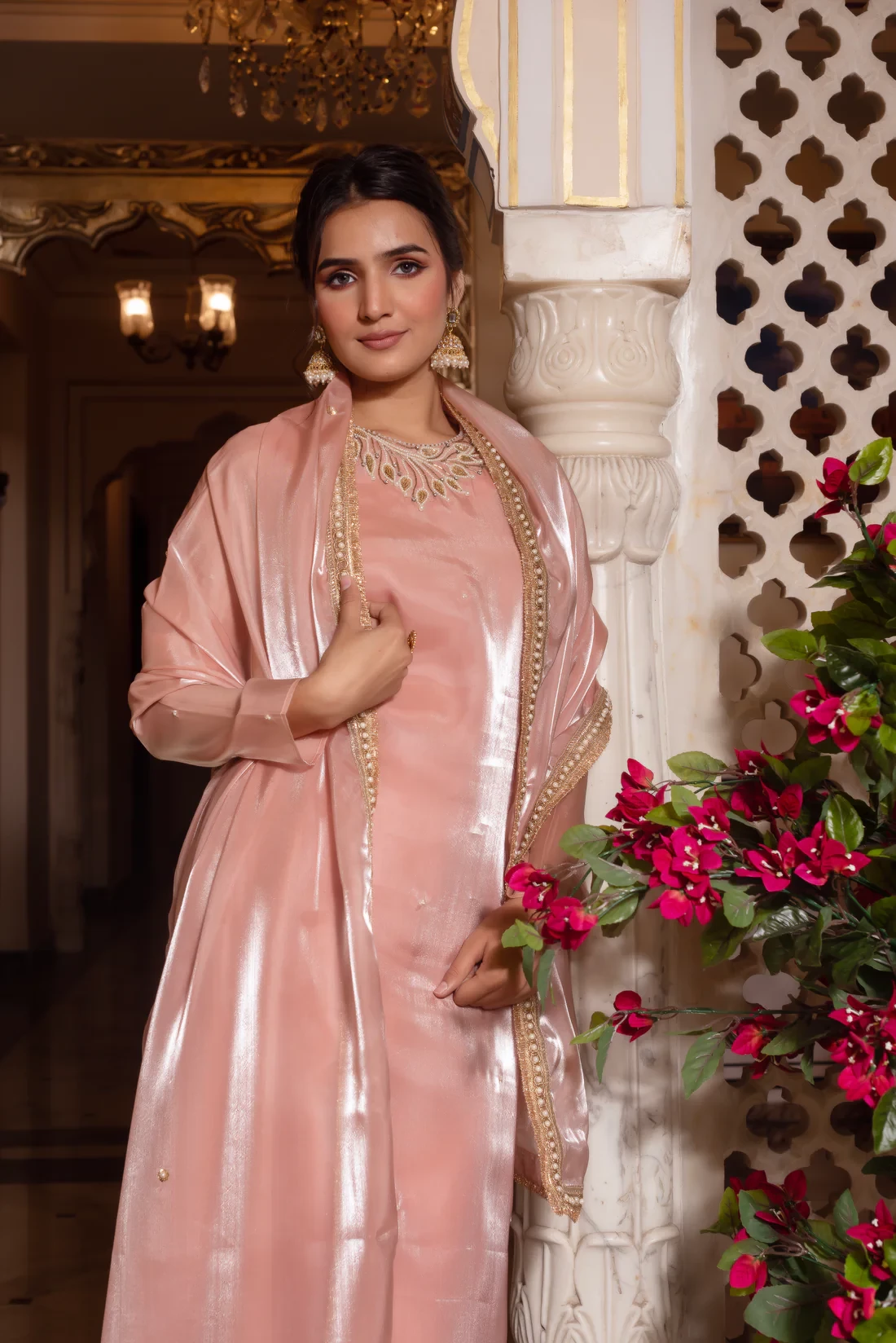 Shama Pink Zardozi Hand Embroidered Suit Set