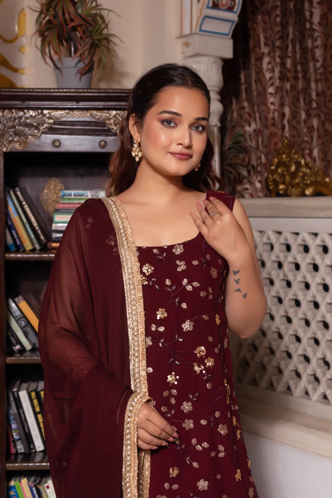 Maroon Embroidery Sharara Set