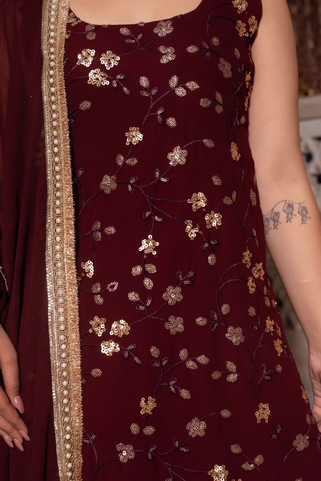 Maroon Embroidery Sharara Set