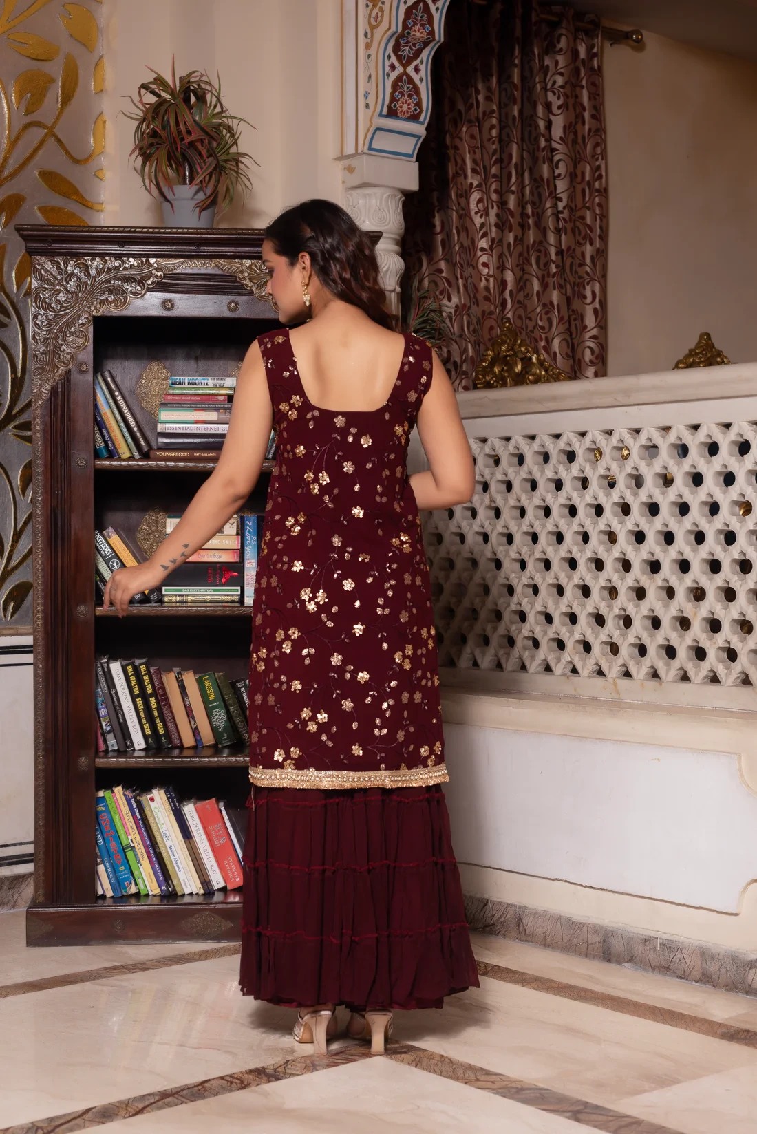 Maroon Embroidery Sharara Set