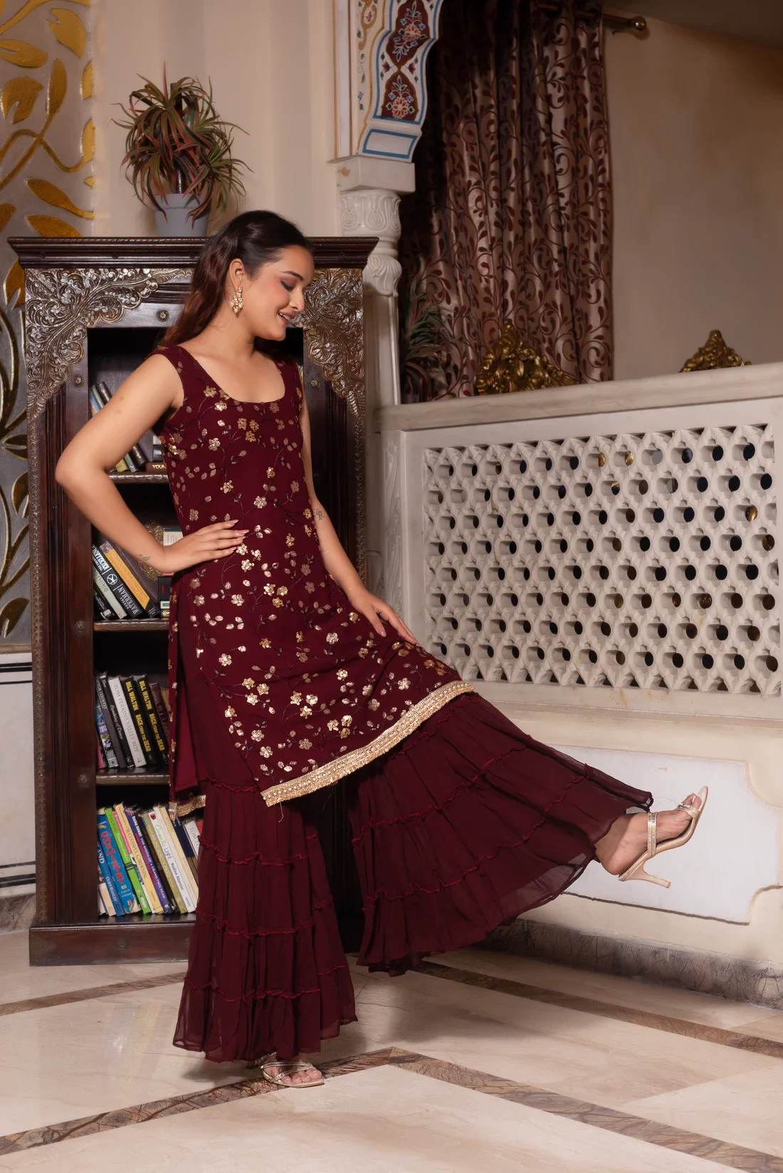 Maroon Embroidery Sharara Set